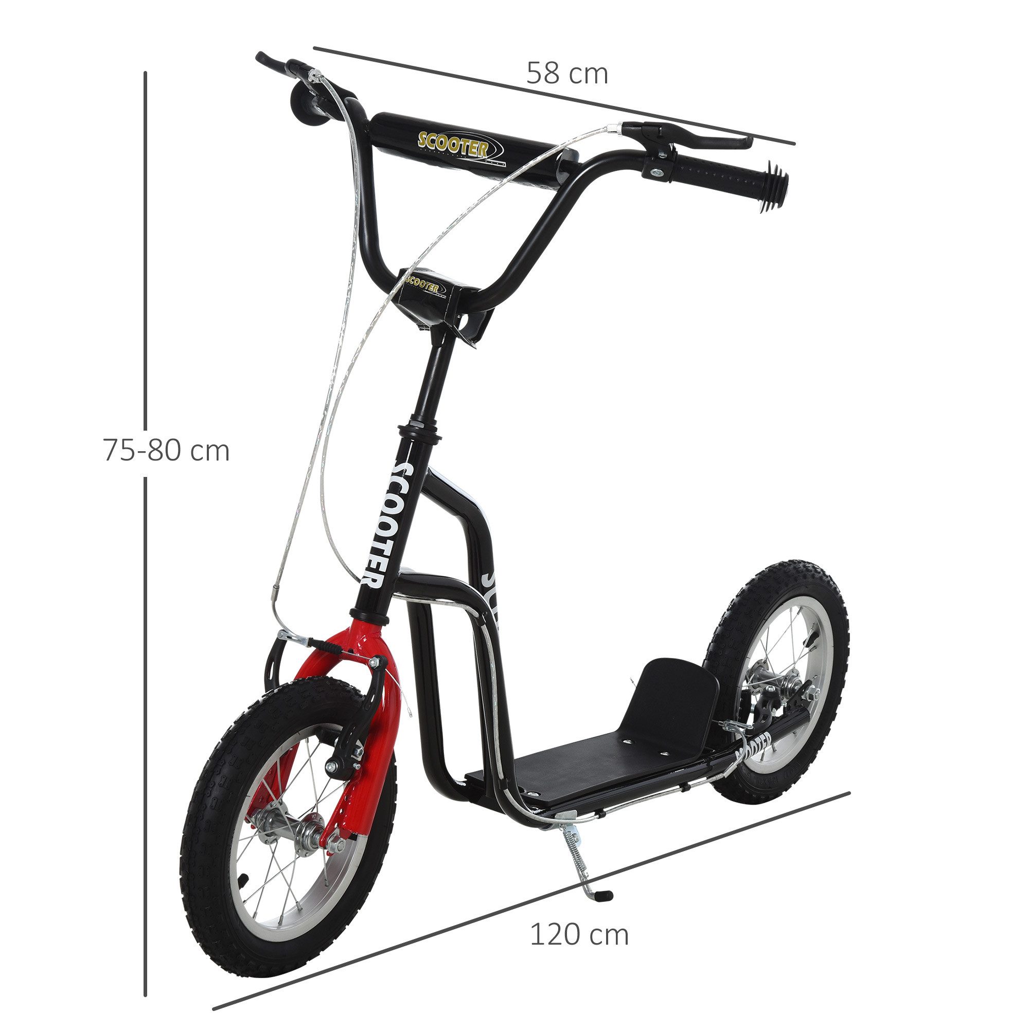 HOMCOM Scooter Tretroller mit verstellbarem Lenker, großen Rädern Kickscooter, 0 km/h, (Scooter, 1 tlg., Kinderscooter), 120L x 58B x 75-80H cm