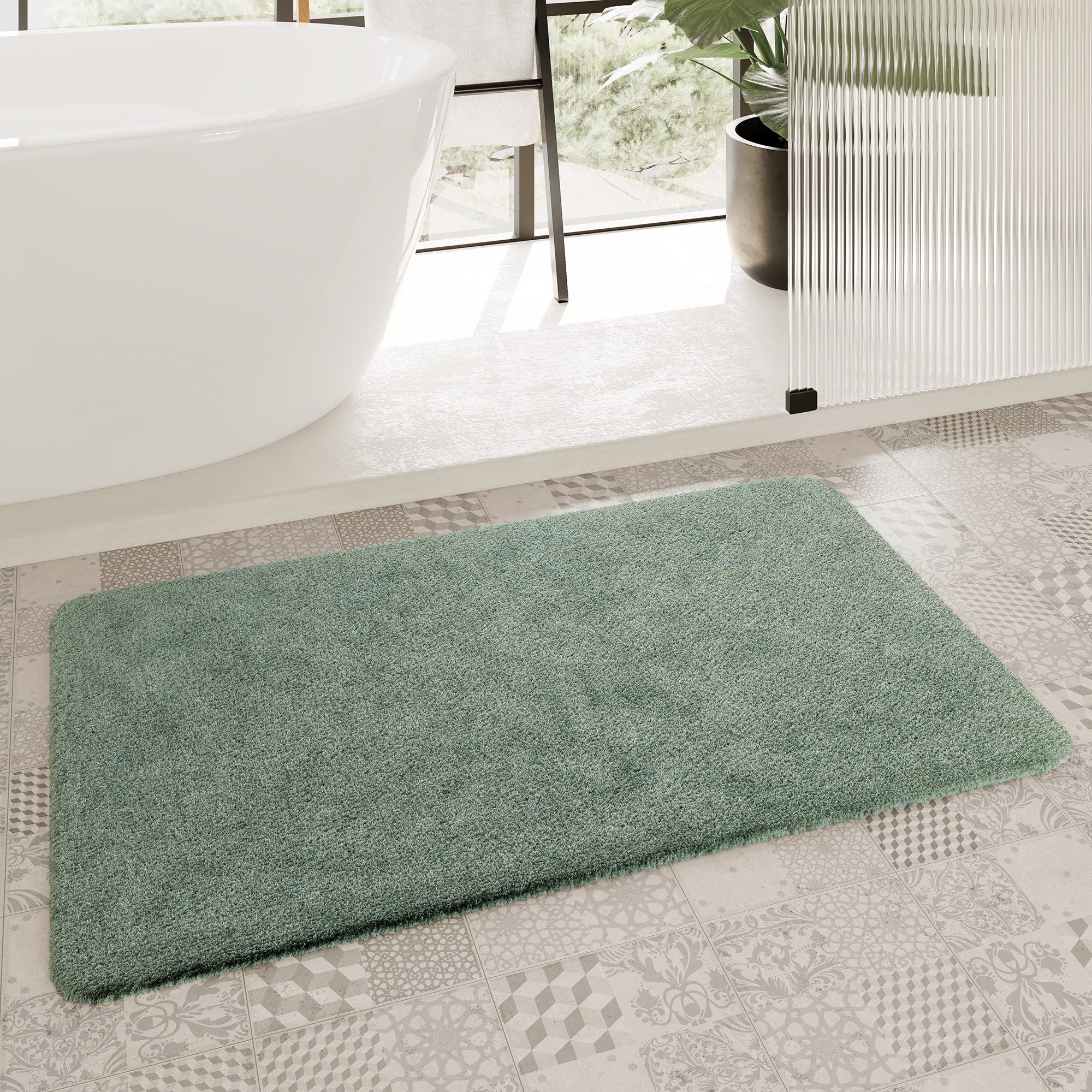 Homie Living Badematte Porto Azzurro, Höhe 30 mm, rutschhemmend beschichtet, schnell trocknend, fußbodenheizungsgeeignet, Polyester, rechteckig, Badteppich, uni, rechteckig & rund, waschbar, Badezimmerteppich