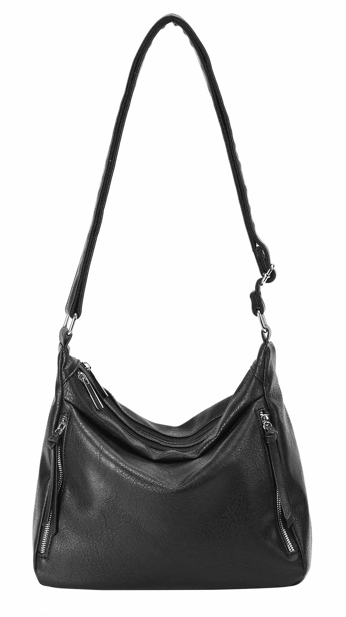 ITALYSHOP24 Schultertasche Damen Tasche Shopper Crossbody Handtasche Umhängetasche Beuteltasche, CrossOver Damentasche Hobo Bag Henkeltasche Reisetasche Leder Optik