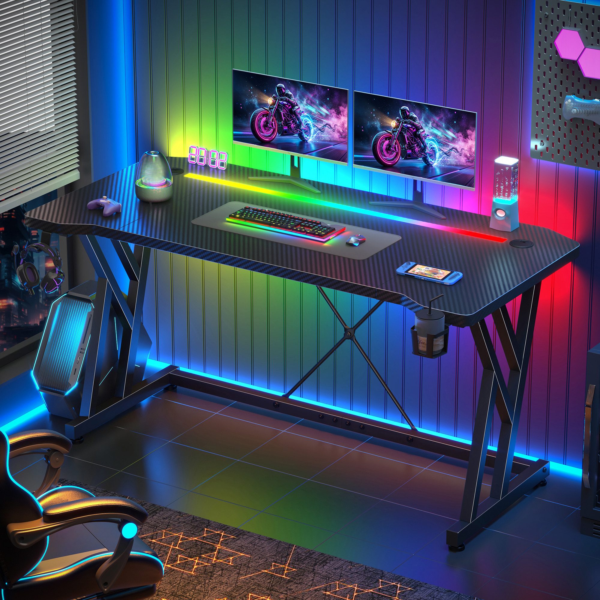 Klyvvo Schreibtisch Gaming Schreibtisch, Computertisch mit RGB LED Beleuchtung (1-St), Computer Tisch Gamingtisch