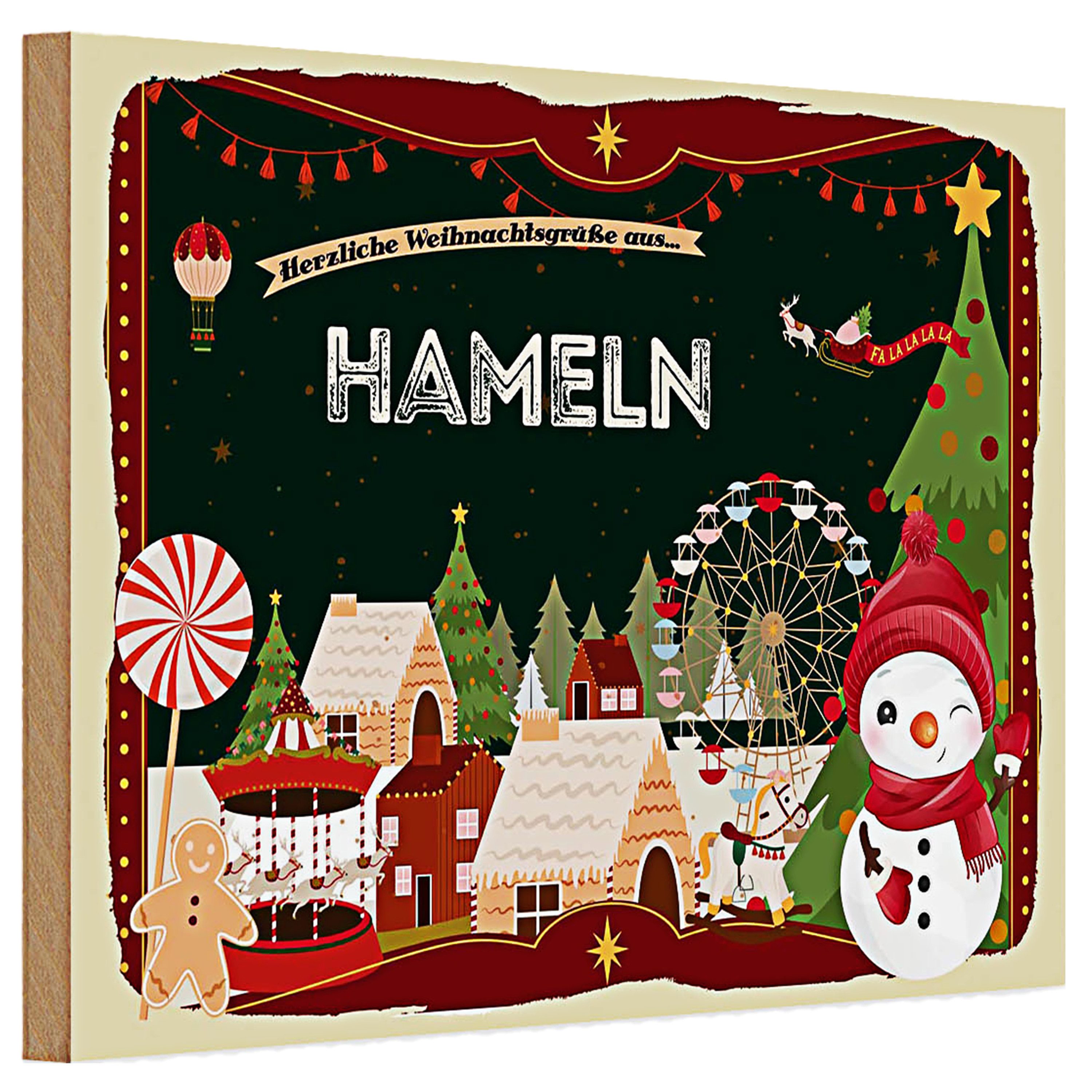 Roomando Holzbild Holzschild Weihnachten Grüße aus HAMELN 30x20cm