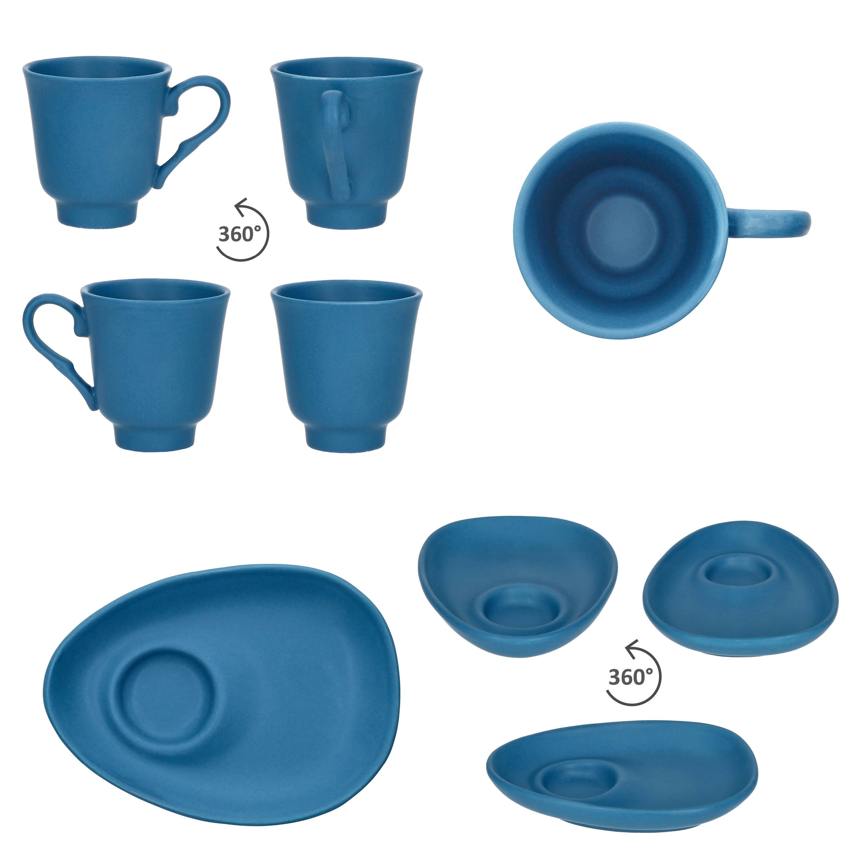 MamboCat Tasse 6er Set MOKKA Espressotassen & Untertassen Blau matt für 6 Personen, Porzellan