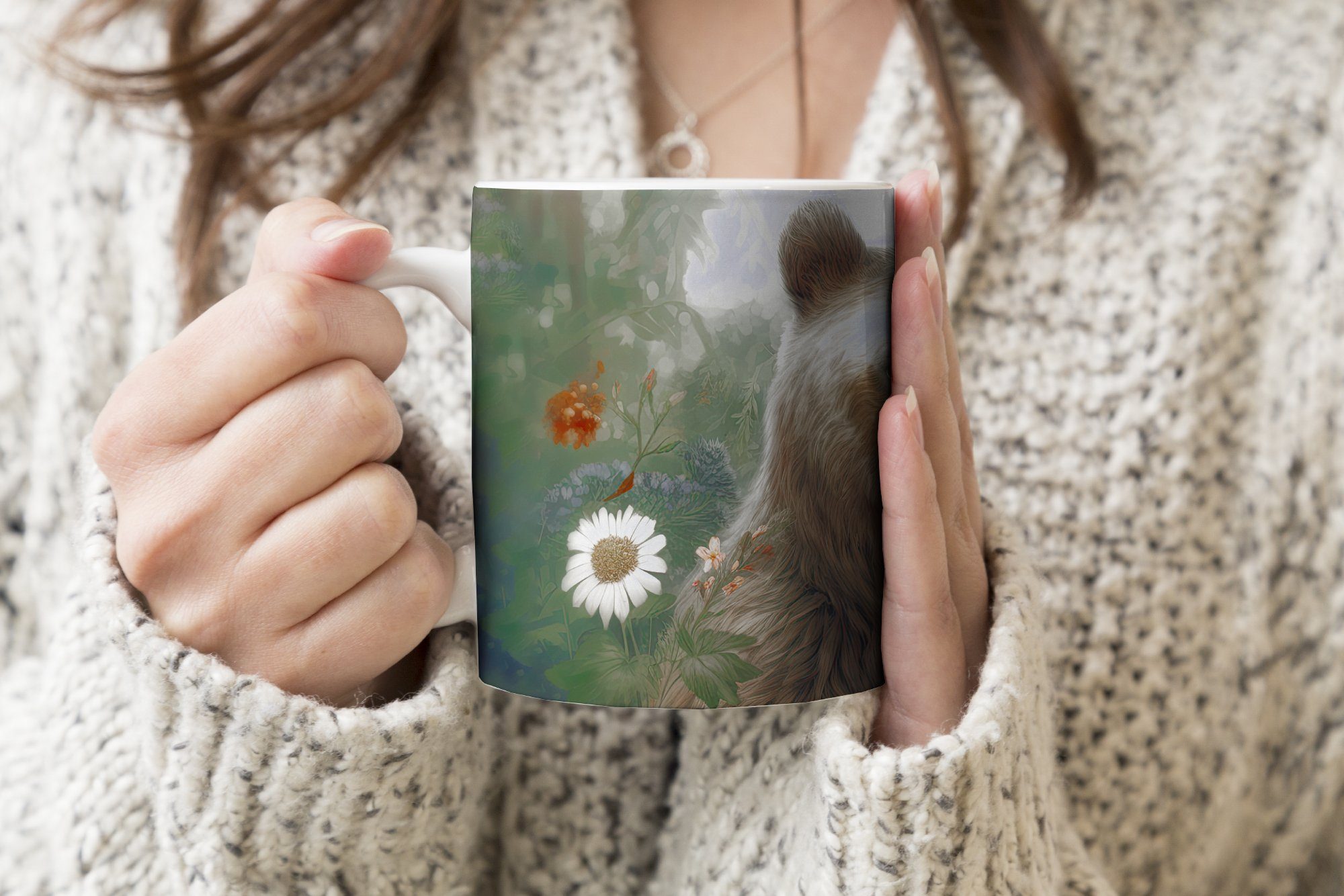 MuchoWow Tasse Braunbär - Wildtiere Kaffeetassen, - Becher, Pflanzen, Keramik, Teetasse, Teetasse, - Geschenk Blumen