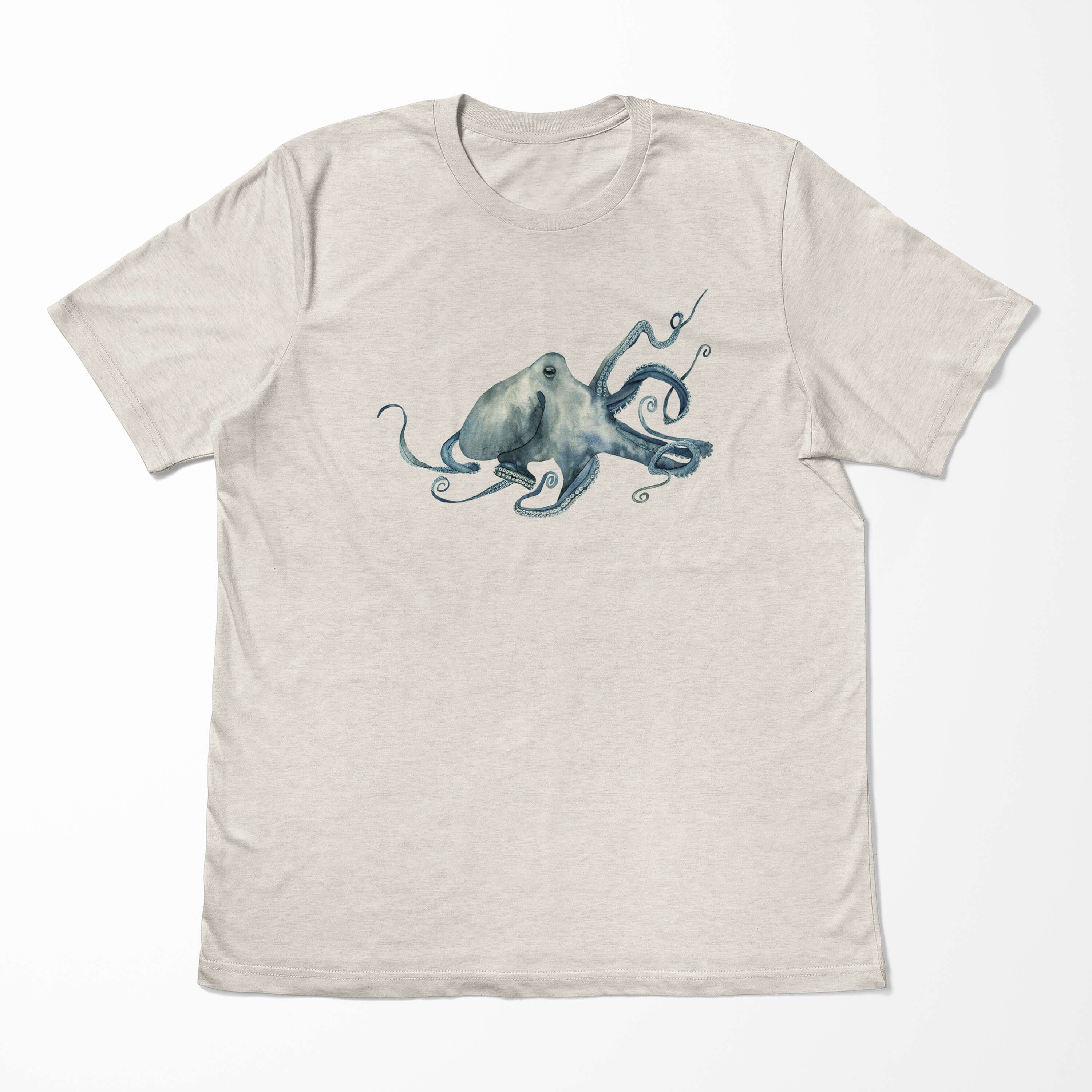 Motiv 100% Oktopus aus T-Shirt Sinus Nachhaltig Bio-Baumwolle Shirt Wasserfarben Art T-Shirt gekämmte (1-tlg) Herren Ökomode