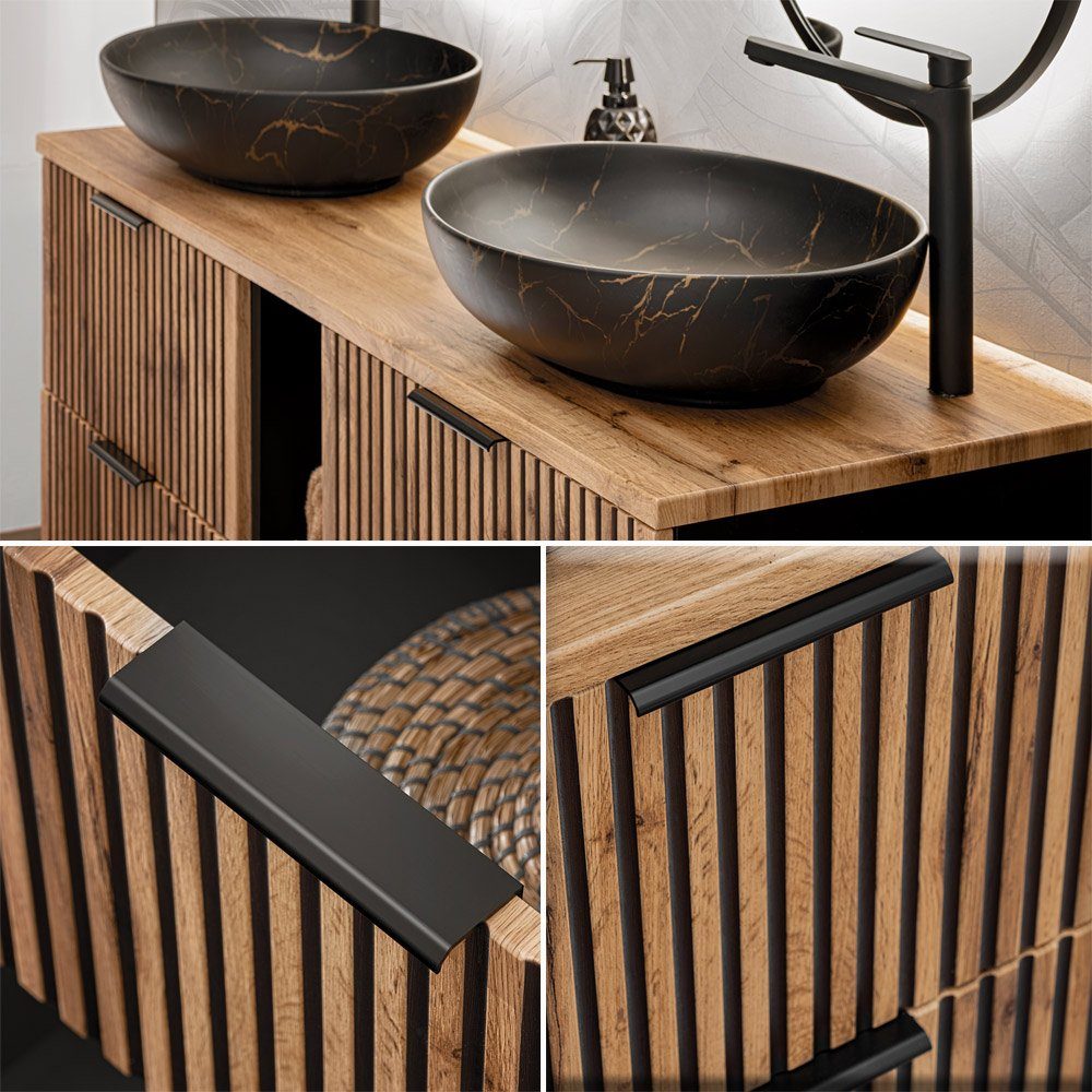 Lomadox Badmöbel-Set XANTEN-56, (Spar-Set, 3-St), anthrazit, Wotan Eiche Nb günstig online kaufen