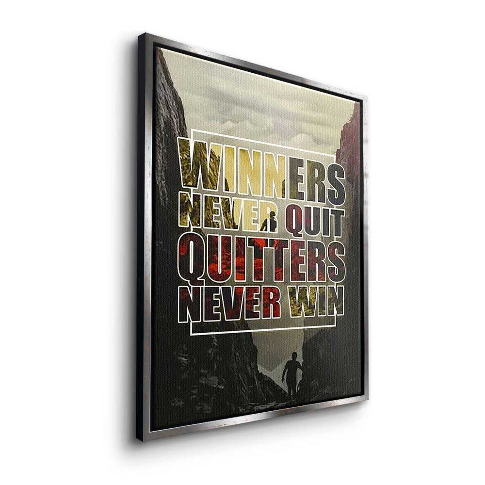 Never Rahmen Winner Premium Leinwandbild Motivation Mindset weißer - - DOTCOMCANVAS® - Leinwandbild, Quit