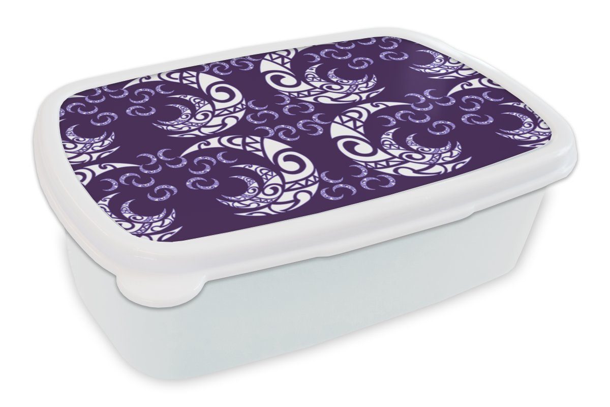 MuchoWow Lunchbox Mond - Muster - Nacht, Kunststoff, (2-tlg), Brotbox für Kinder und Erwachsene, Brotdose, für Jungs und Mädchen weiß