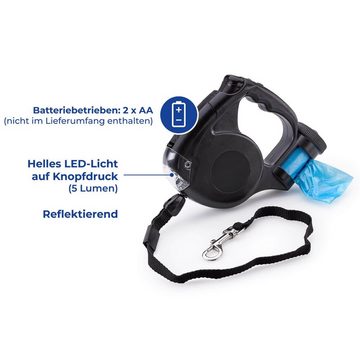 WENKO Hundeleine LED Rollleine Hunde Leine 5m bis 25kg, Kunststoff, mit LED Licht Kotbeutelspender