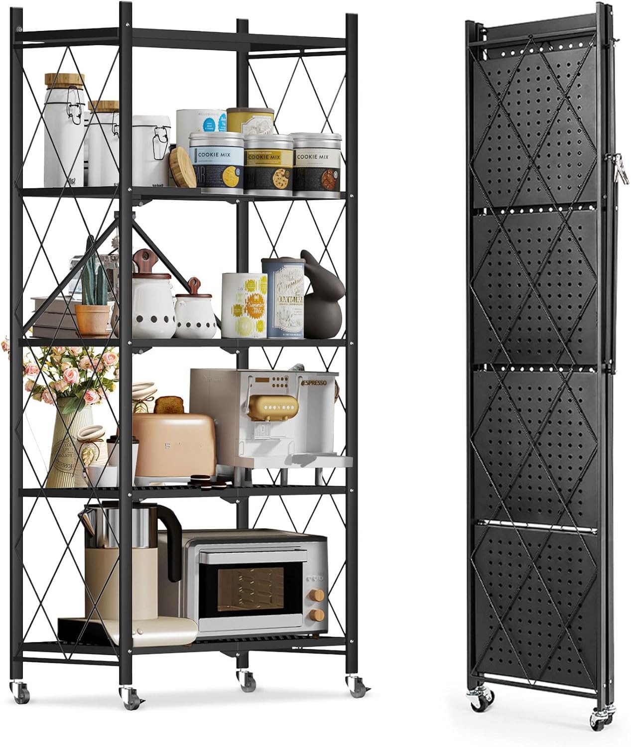 HomeMiYN Mehrzweckregal Klappregal mit Rollen Bücher Küchenregal Platzspare günstig online kaufen