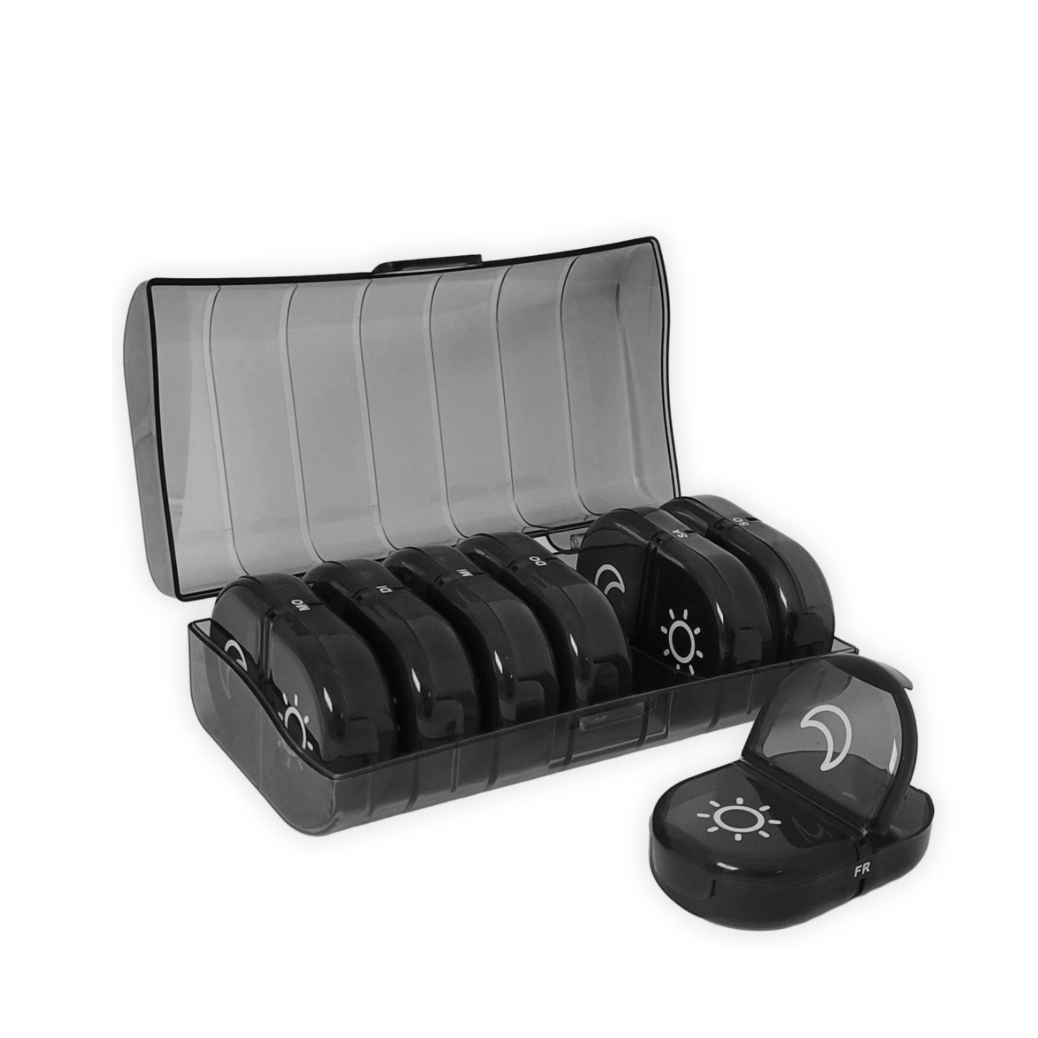Frohbach Pillendose 7 Tage Tablettenbox - Für 1 Woche, 2 Fächer pro Tag, Schwarz (1 St)
