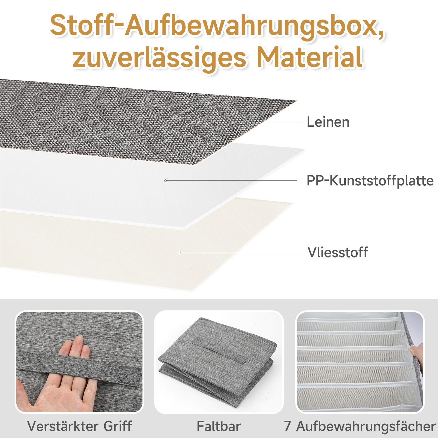 OSTWOLKE Aufbewahrungsbox Schrank Organizer Ordnungssystem Schubladen-Organizer Stapelbar (4 St), 35 x 25 x 20 cm, 7 Fächer, faltbar, Hosen Organizer für Kleide – Bild 4 von 5