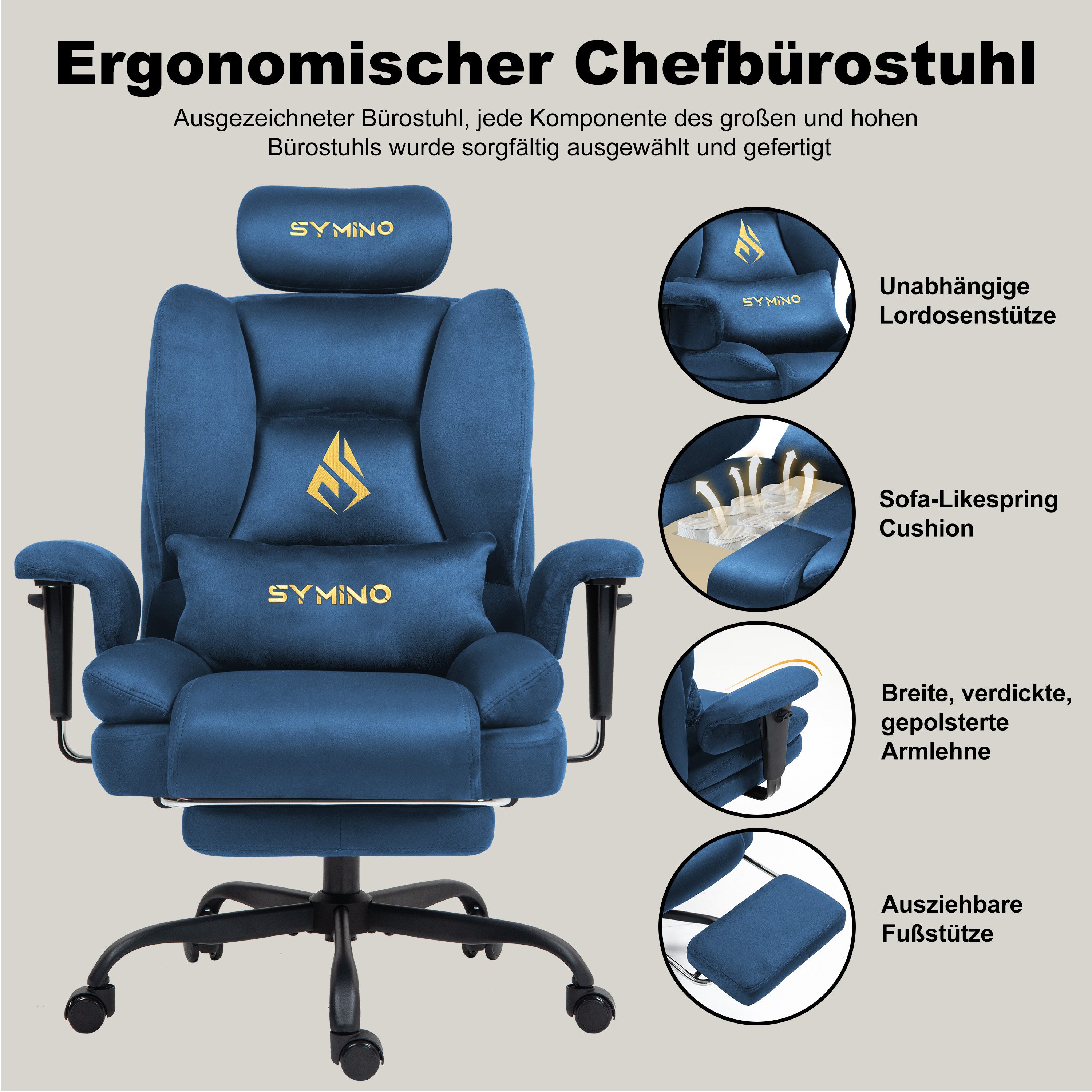 symino Stuhl Ergonomischer Sofa-Gaming-Stuhl, Verstellbarer Gamer-Stuhl, mit Hochwertigem Kunstpelzbezug für Ultimativen Komfort – Bild 3 von 5