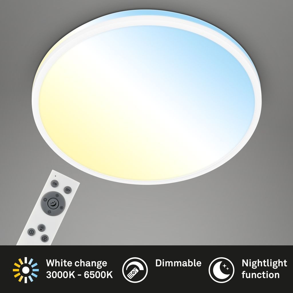 Briloner Leuchten LED Deckenleuchte 3821016, Dimmfunktion, LED fest integriert, 2700K - Extra-Warmweiß, LED Deckenlampe 33 x 6 cm Weiß 22W Wohnzimmer Schlafzimmer Küche Flur