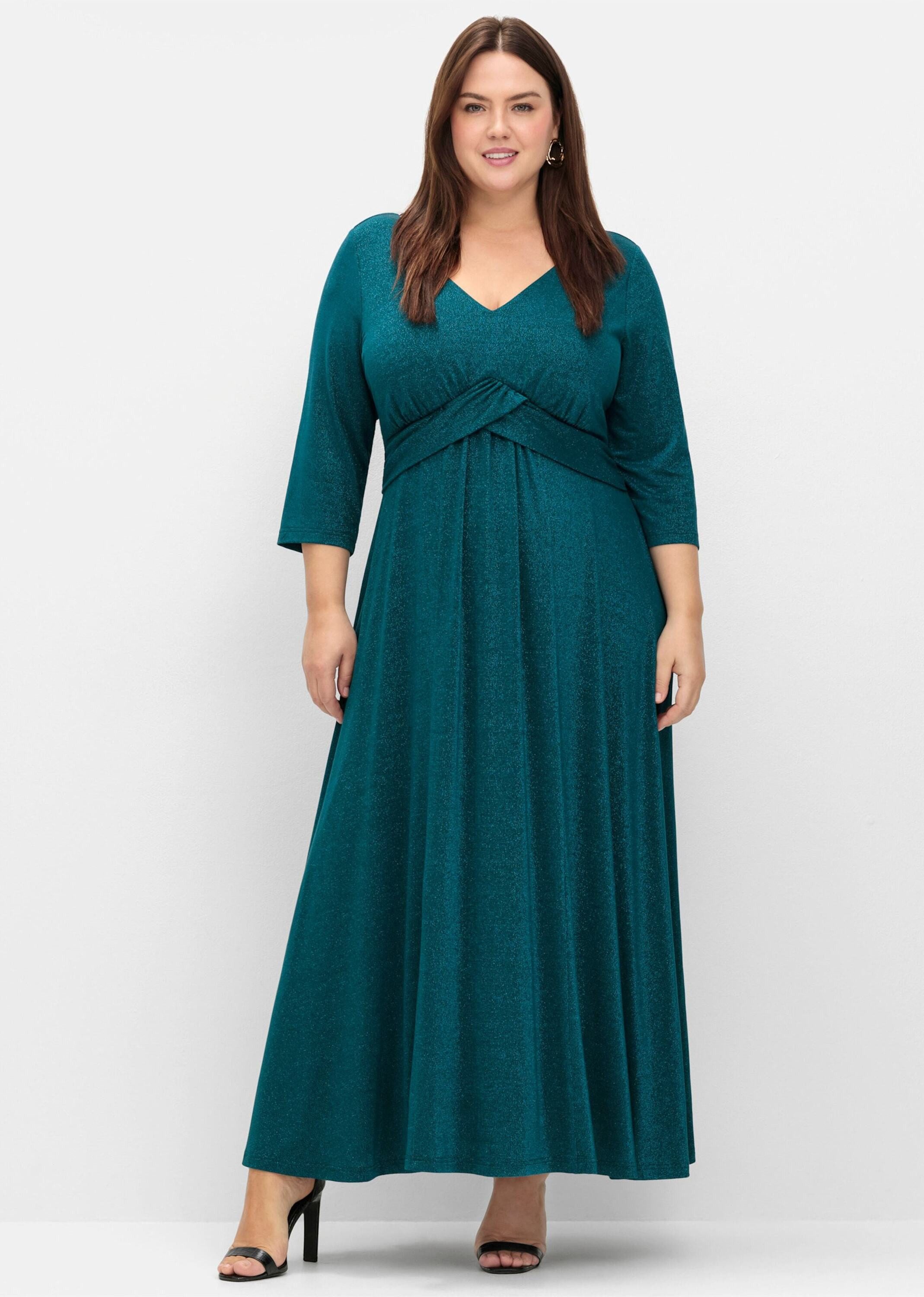 Sheego Etuikleid Abendkleid 3/4-Arm aus Jersey, im Glitzer-Look
