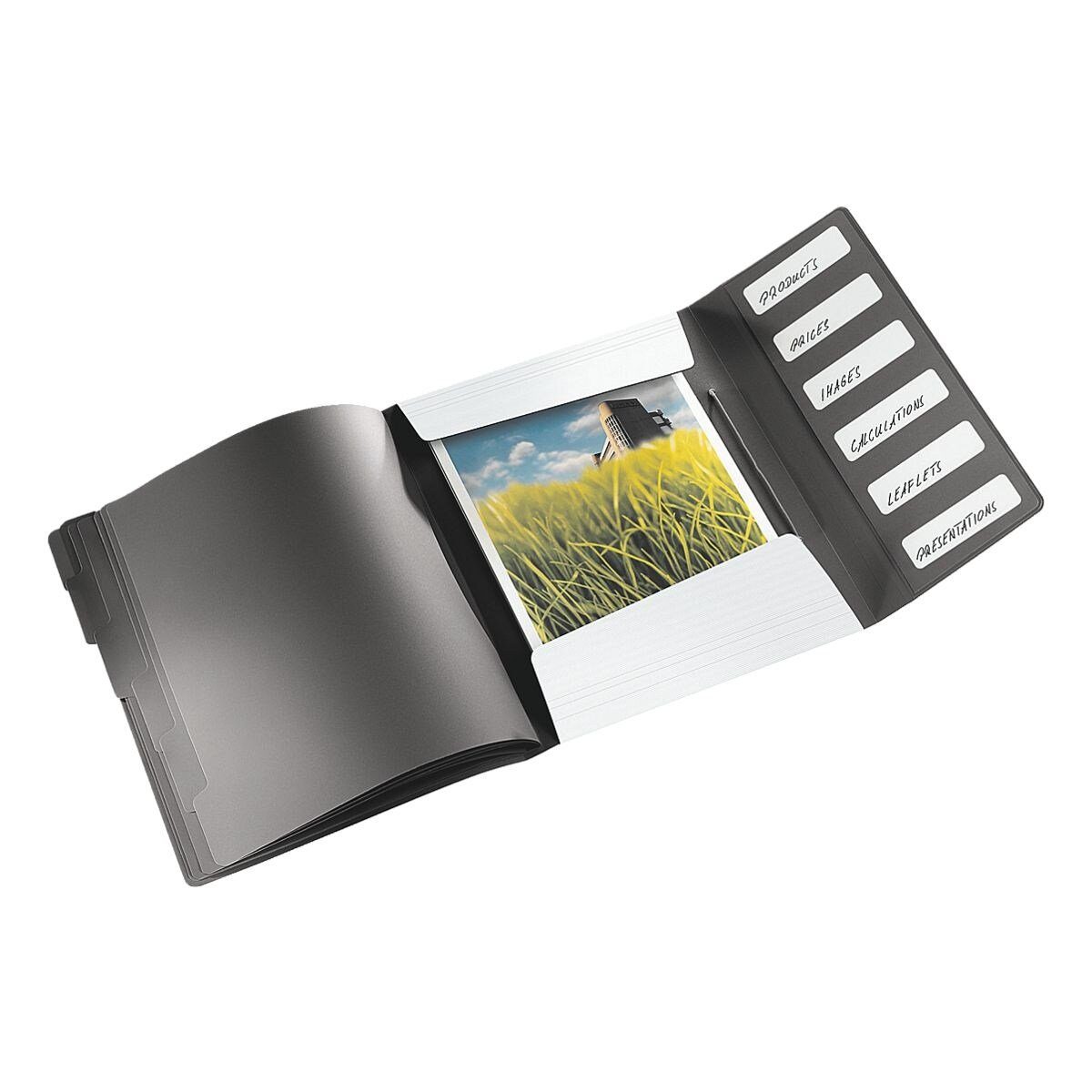 LEITZ Organisationsmappe Solid 4569, Ordnungsmappe mit 6 Fächern, Inhaltverzeichnis, 3 Schutzklappen, A4