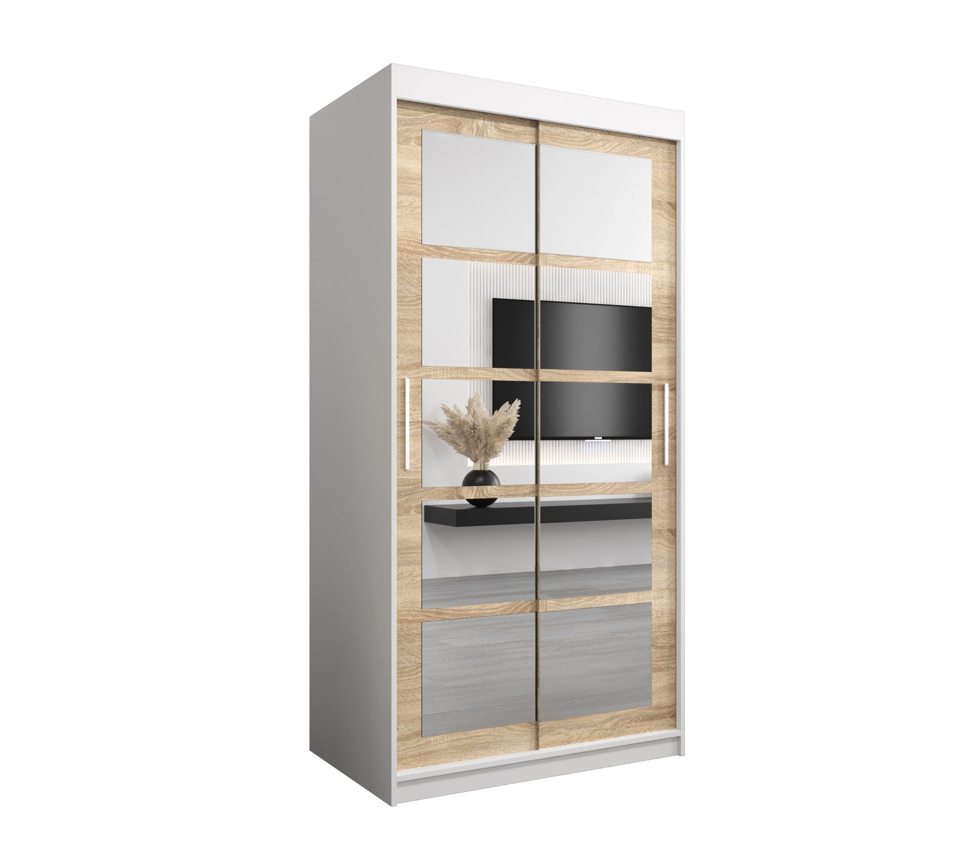 ABIKS MÖBEL Schwebetürenschrank Roma 2 Schlafzimmerschrank - mit Spiegel, Kleiderstange, Regalen