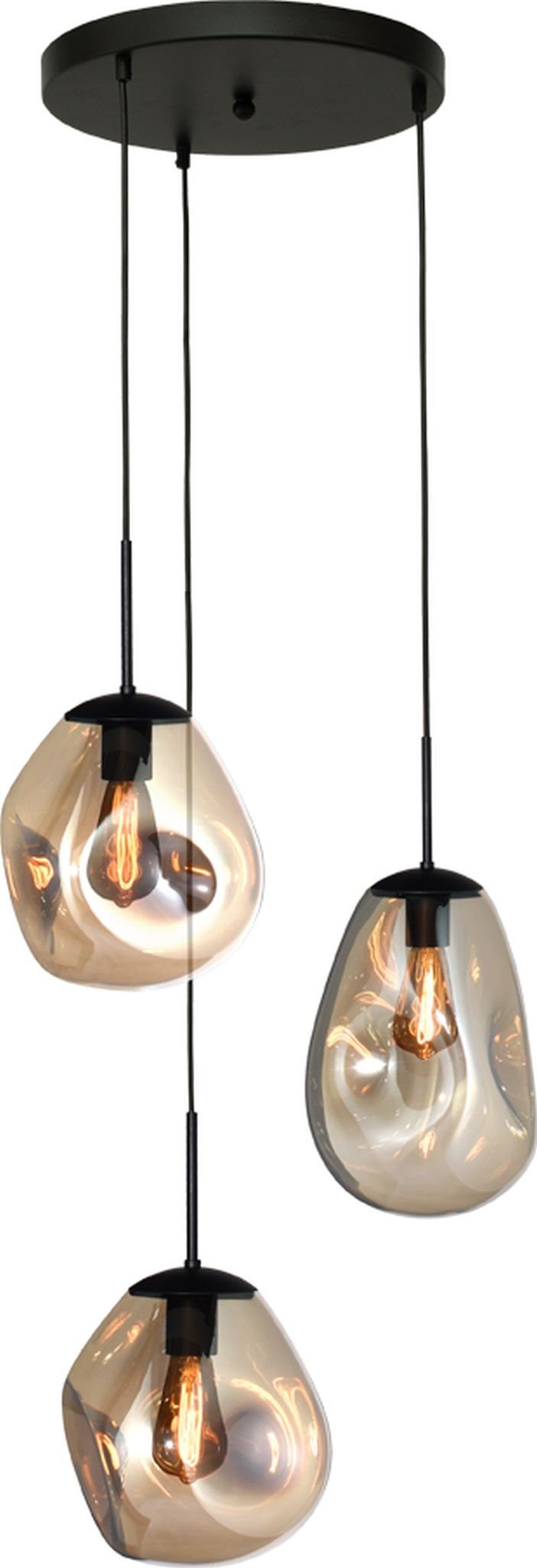masterlight Pendelleuchte Hängelampe Hängeleuchte Lava 3-flammig Glas Gold 40x40cm, ohne Leuchtmittel, Lichtfarbe ist abhängig vom Leuchtmittel, exklusiv und handgefertigt