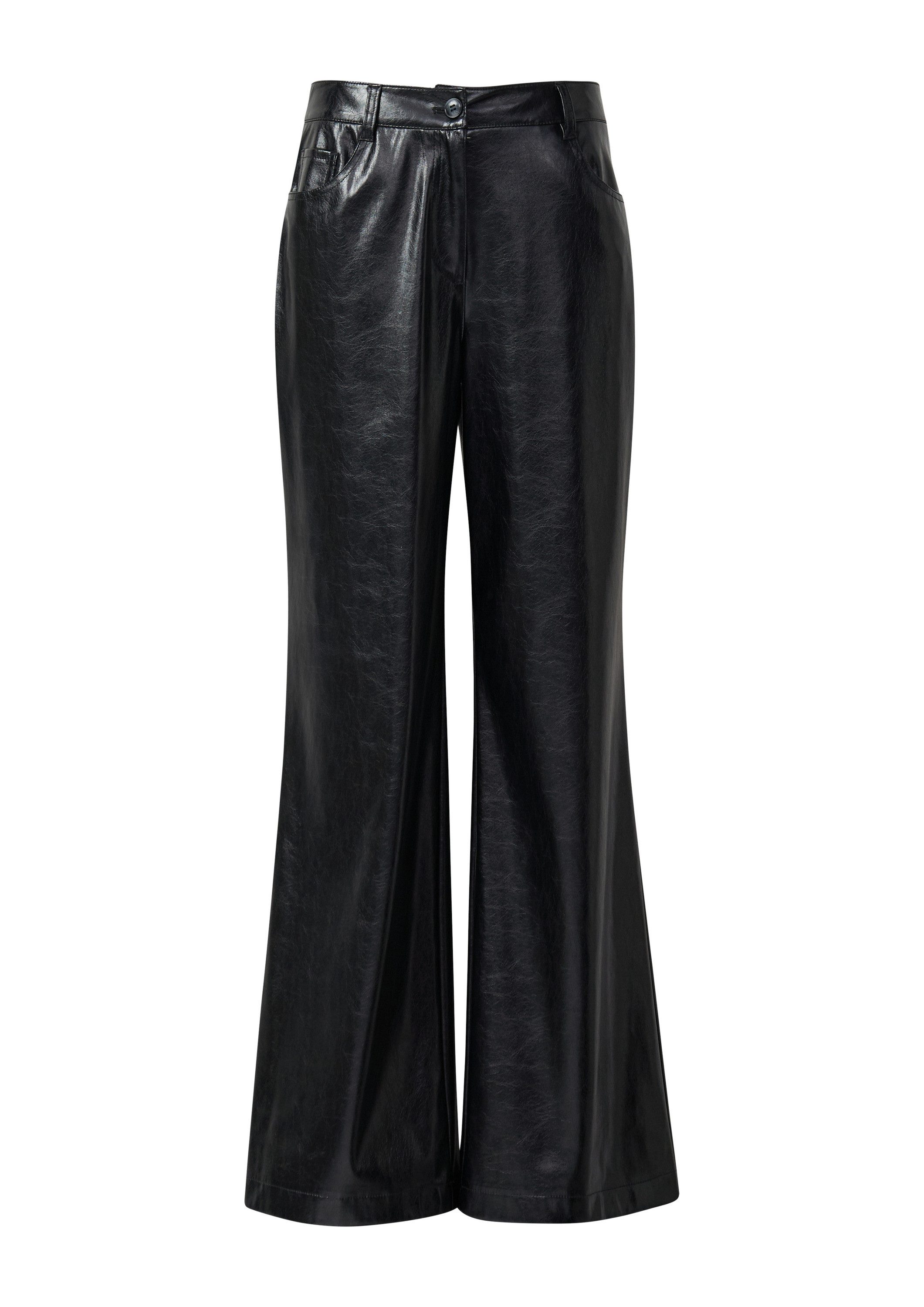 comma Chinos Hose Wide-Leg-Hose aus Kunstleder
