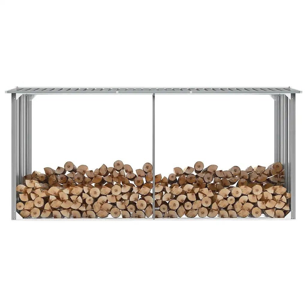 vidaXL Kaminholzkorb vidaXL Brennholzlager aus verzinktem Stahl 330 x 92 x 153 cm Grau