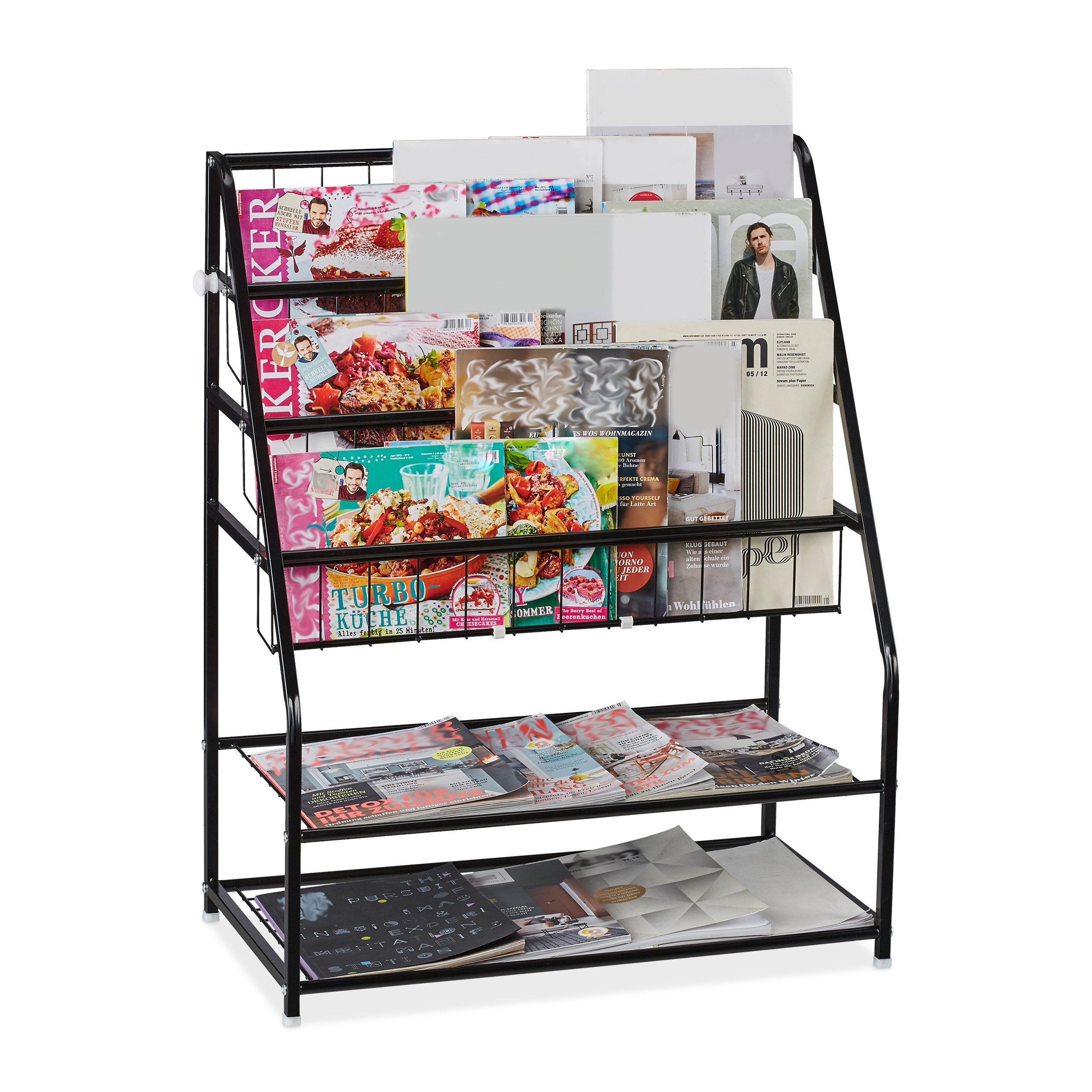 relaxdays Zeitungsständer Zeitschriftenregal aus Metall, Schwarz günstig online kaufen
