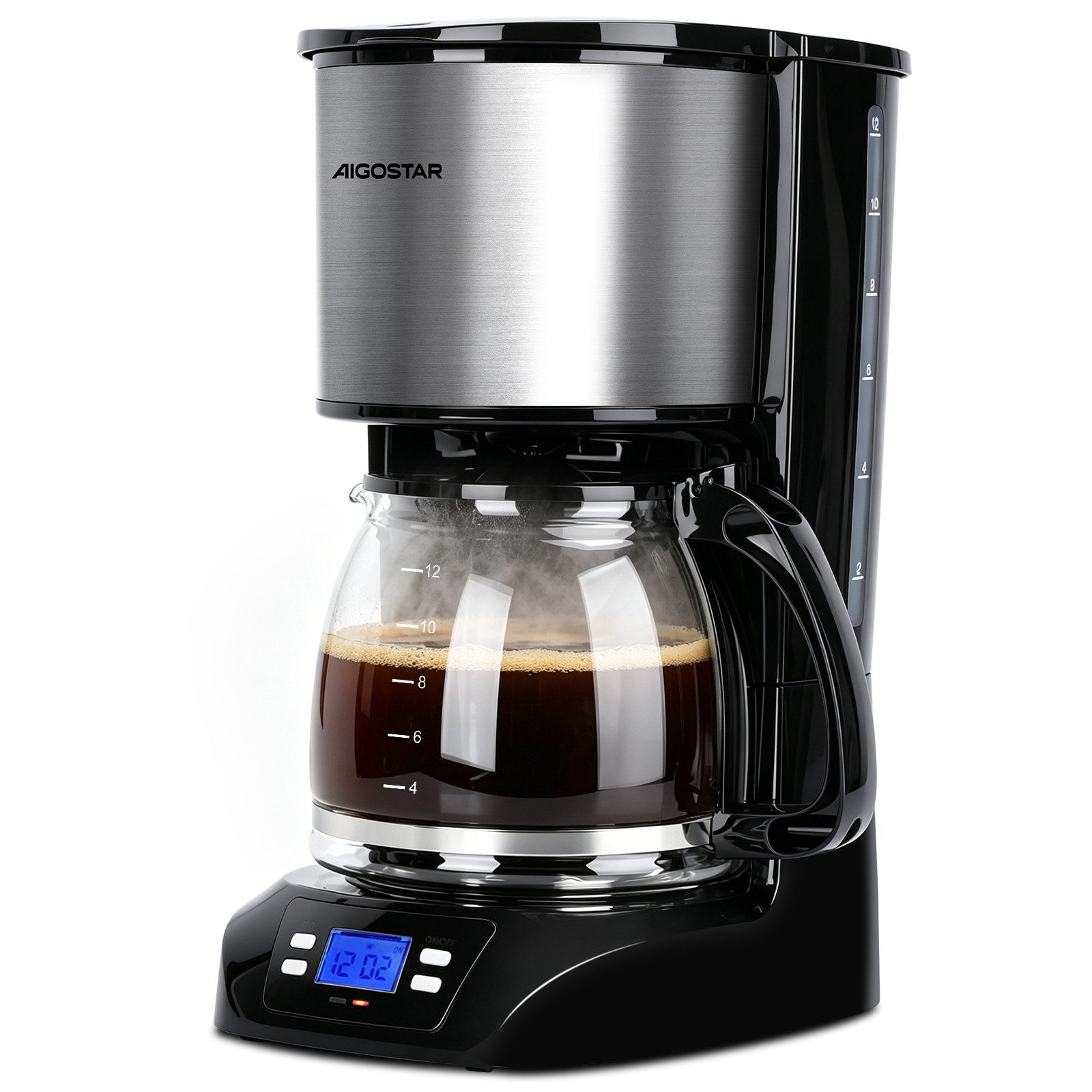 Aigostar Filterkaffeemaschine Digitale FilterKaffeemaschine Edelstahl mit Timer