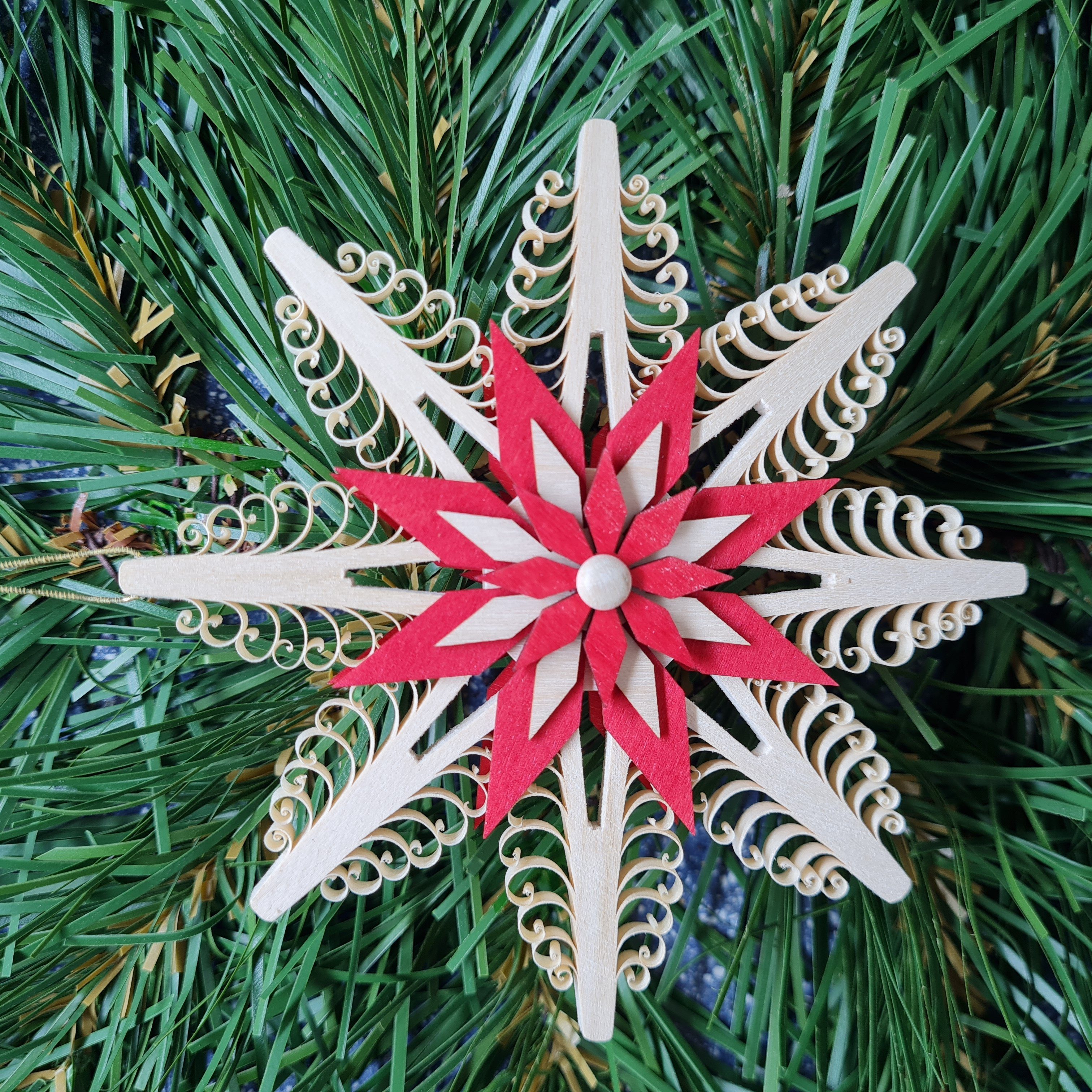 Christbaumschmuck Christbaumschmuck Spanstern rot Ø ca.11 cm NEU, Aus gestochenen Span und filigranen Holzecken