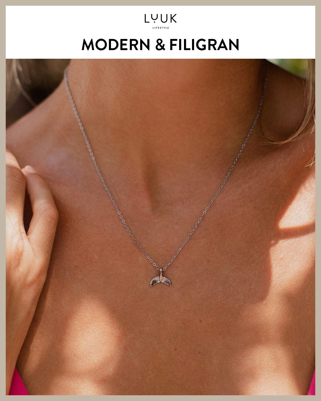 LUUK LIFESTYLE Kette mit Anhänger Walflossen, mit HAPPINESS Spruchkarte, minimalistisch und cool