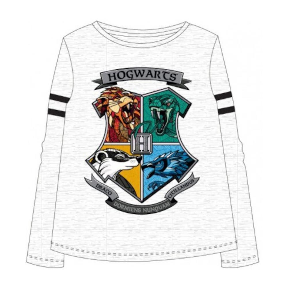 T-Shirt Harry Potter Langarm-Shirt, grau- Hogwarts Wappen farbig
