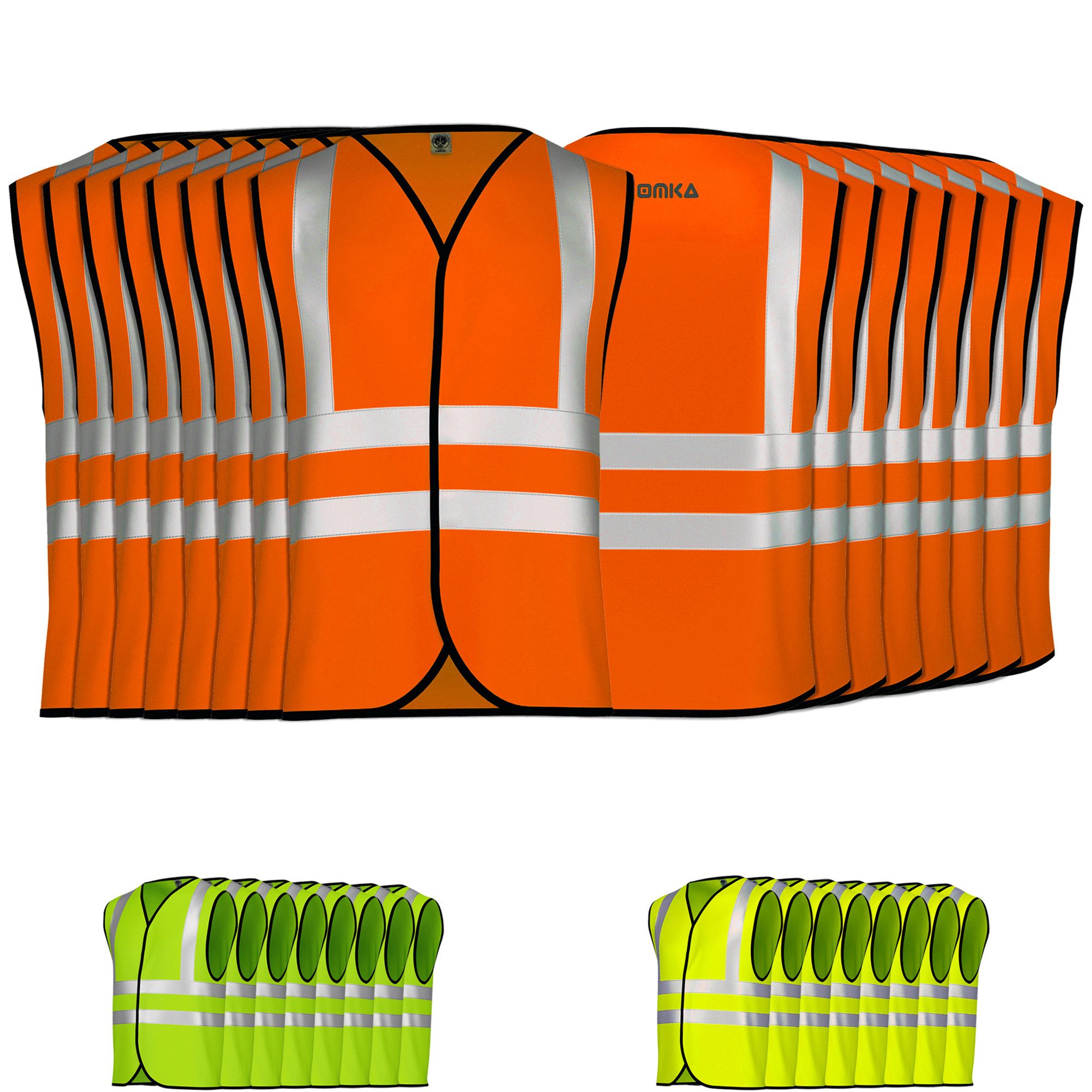 OMKA Warnweste OKWW001 8er-Pack (Spar-Set, 8er-Pack) 8x Warnweste Sicherheitsweste Auto Sicherheitswarnweste Pannenweste