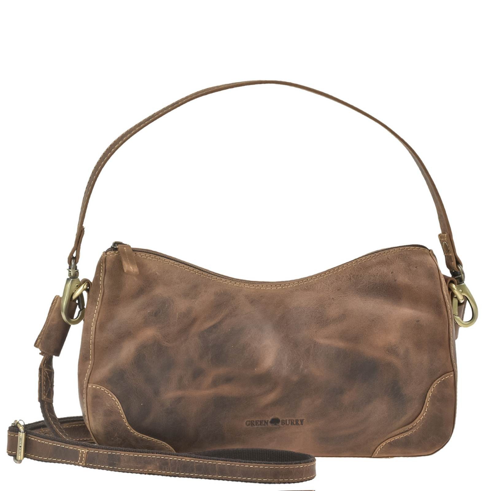 Greenburry Umhängetasche Leder Handtasche Vintage 32x18cm antikbraun Damentasche, Schultertasche, Handtasche, Damen, antikbraun