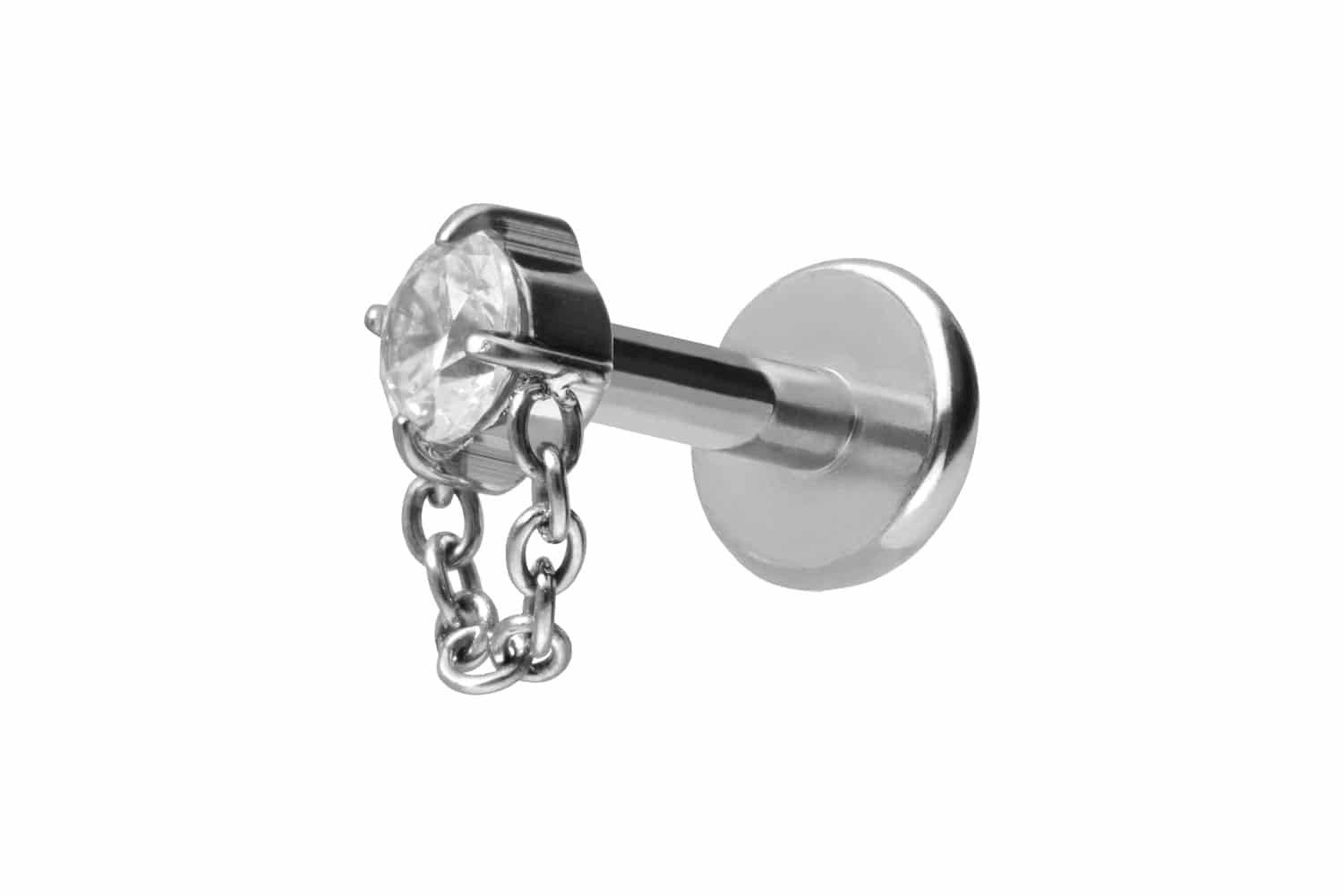 Piercing-Set Titan Labret mit Push Fit KRISTALL + KETTE