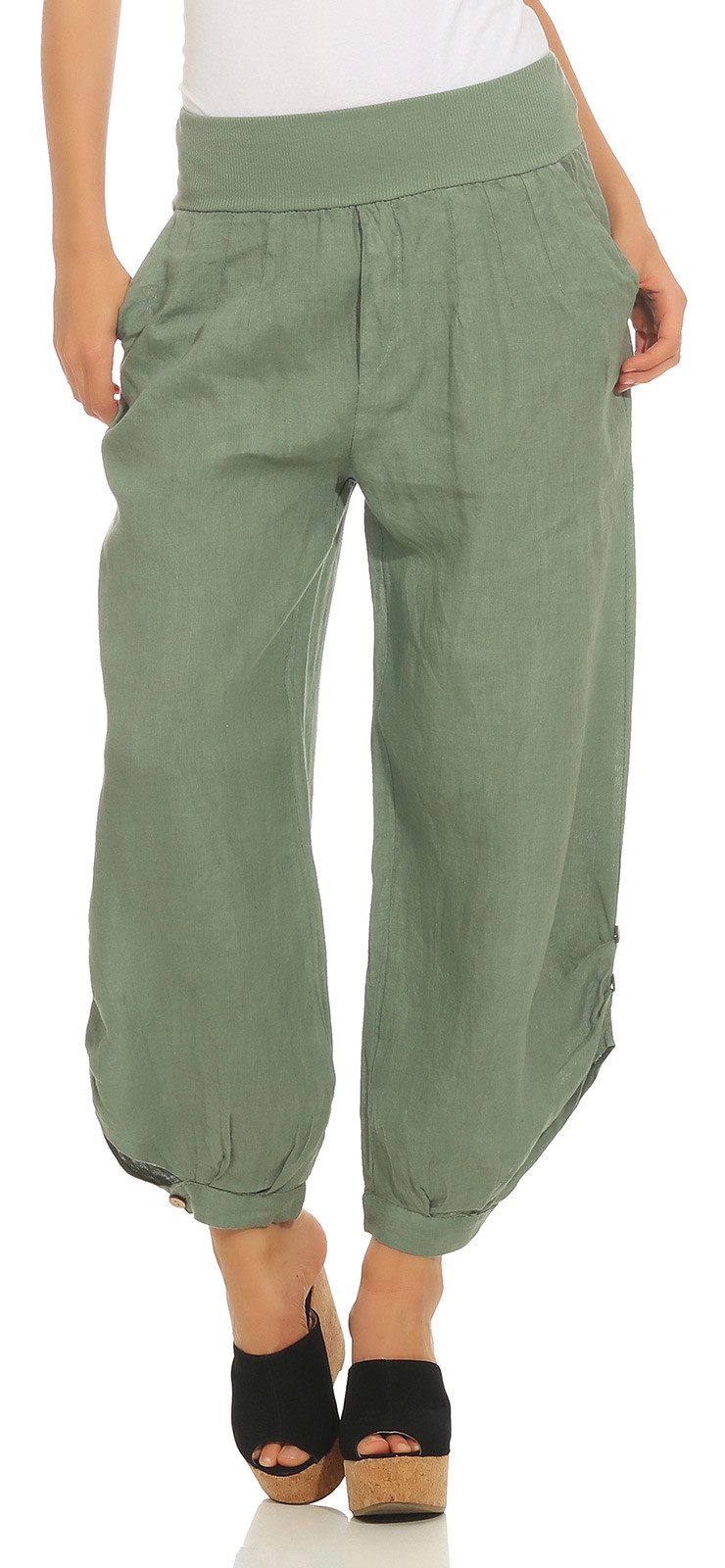 Mississhop Leinenhose 100 % Leinen Sommerhose, Haremshose mit Gummibund & K günstig online kaufen