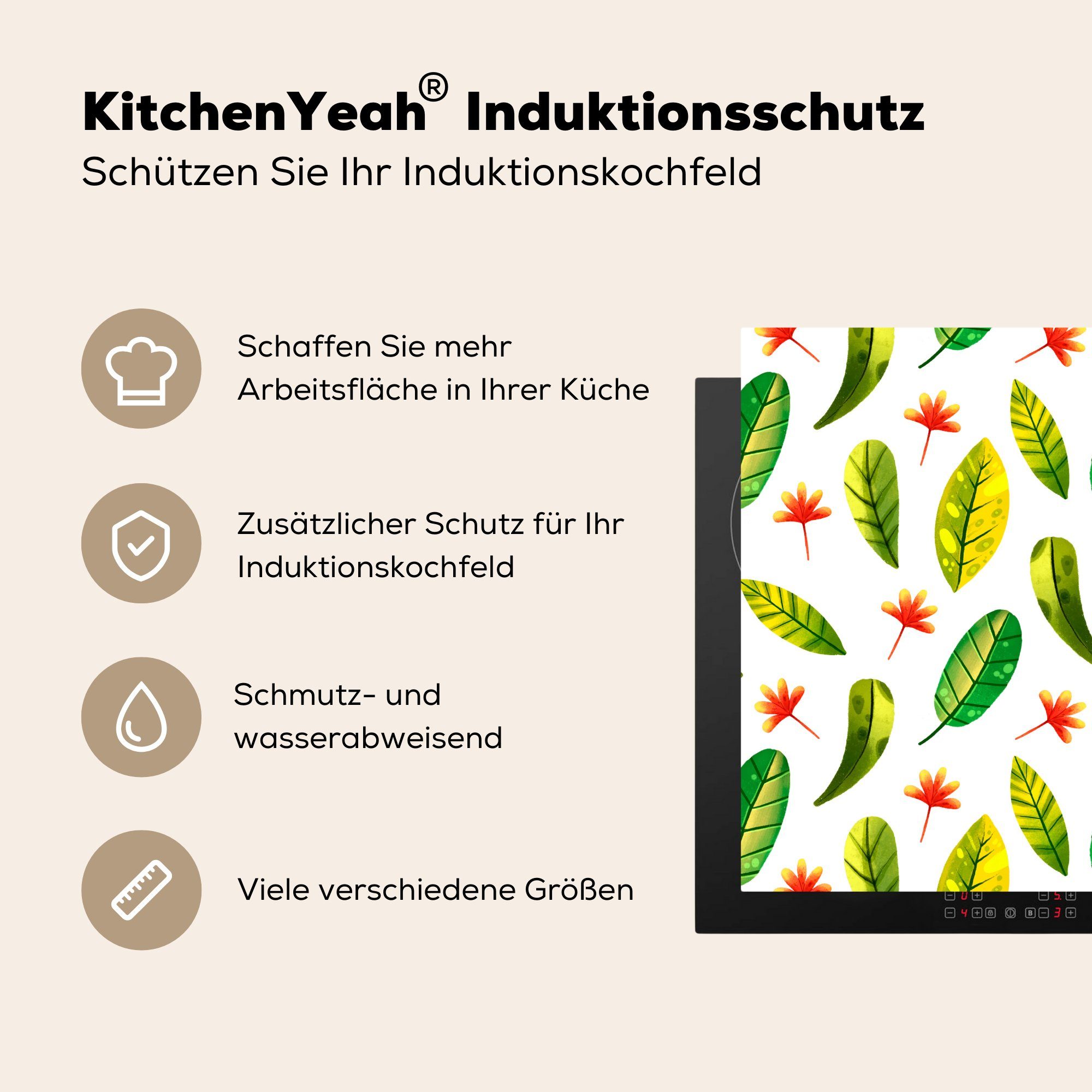 cm, Arbeitsplatte für Vinyl, Dschungel MuchoWow Herdblende-/Abdeckplatte küche Ceranfeldabdeckung, - tlg), Blätter, Farben - (1 78x78