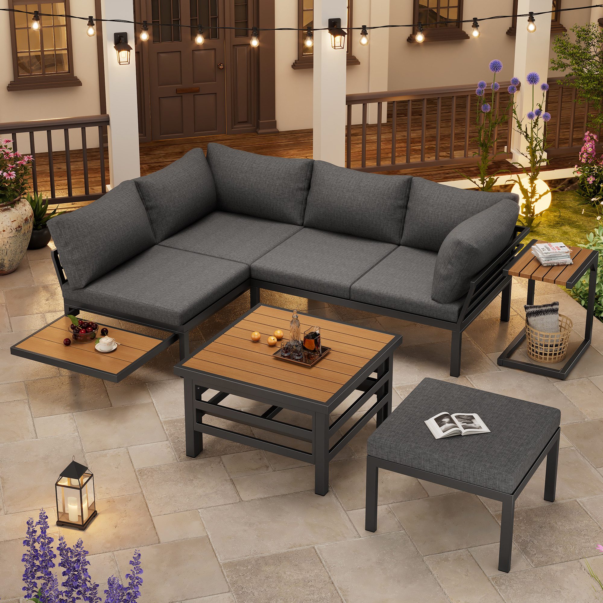 MODFU Sofa Outdoor GartenLoungeSet,mit verzinktem Eisengestell
