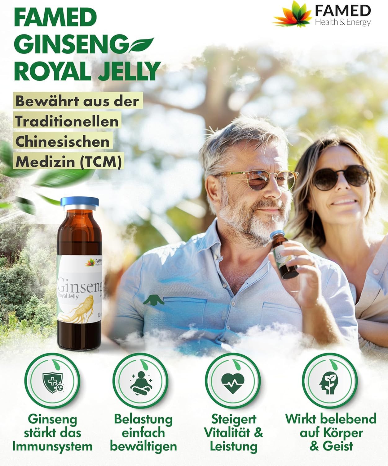FAMED inseng Royal Jelly – reduziert Müdigkeit & stärkt das Immunsystem Tropfen, 30 Trinkampullen - 100% natürliche Inhaltsstoffe, hochdosiert & laborgeprüft à 300 ml, 100% natürliche Inhaltsstoffe, hochdosiert & laborgeprüft