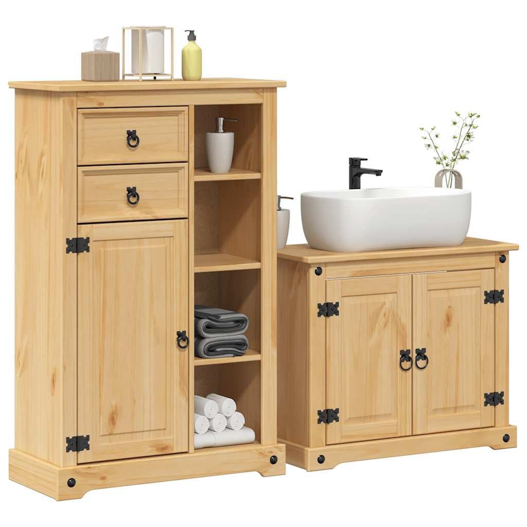 vidaXL Badezimmer-Set 2-teiliges Badmöbel-Set "Corona" Massivholz Kiefer