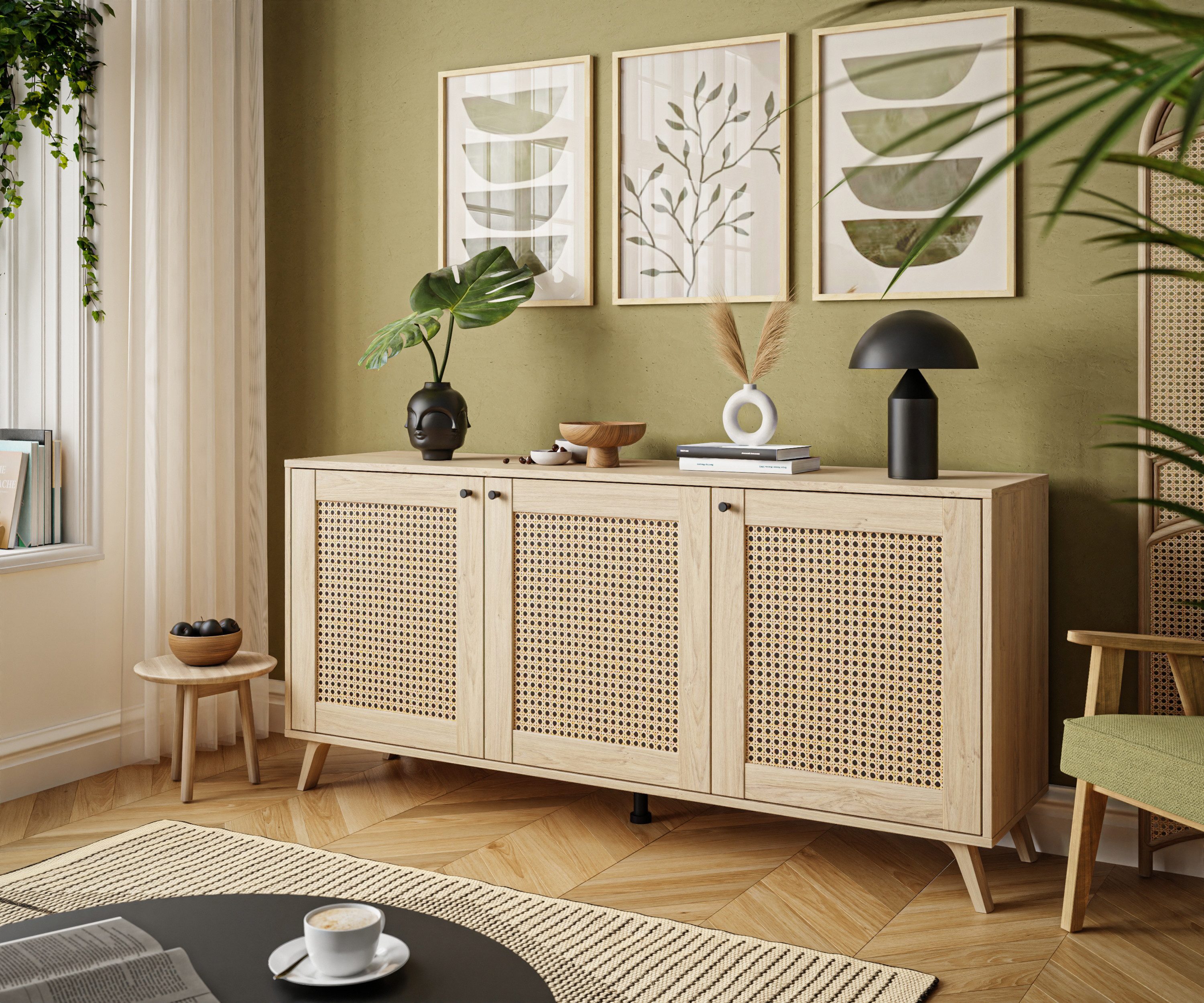 Lookway Kommode VIENNA 3D mit Wiener Geflechtimitation und drei Türen, 154x72/79x40 cm – Bild 2 von 5