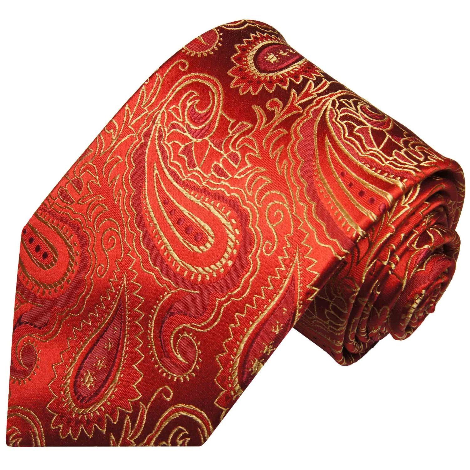Paul Malone Krawatte Elegante Seidenkrawatte Herren Schlips paisley brokat 100% Seide Schmal (6cm), rot 680