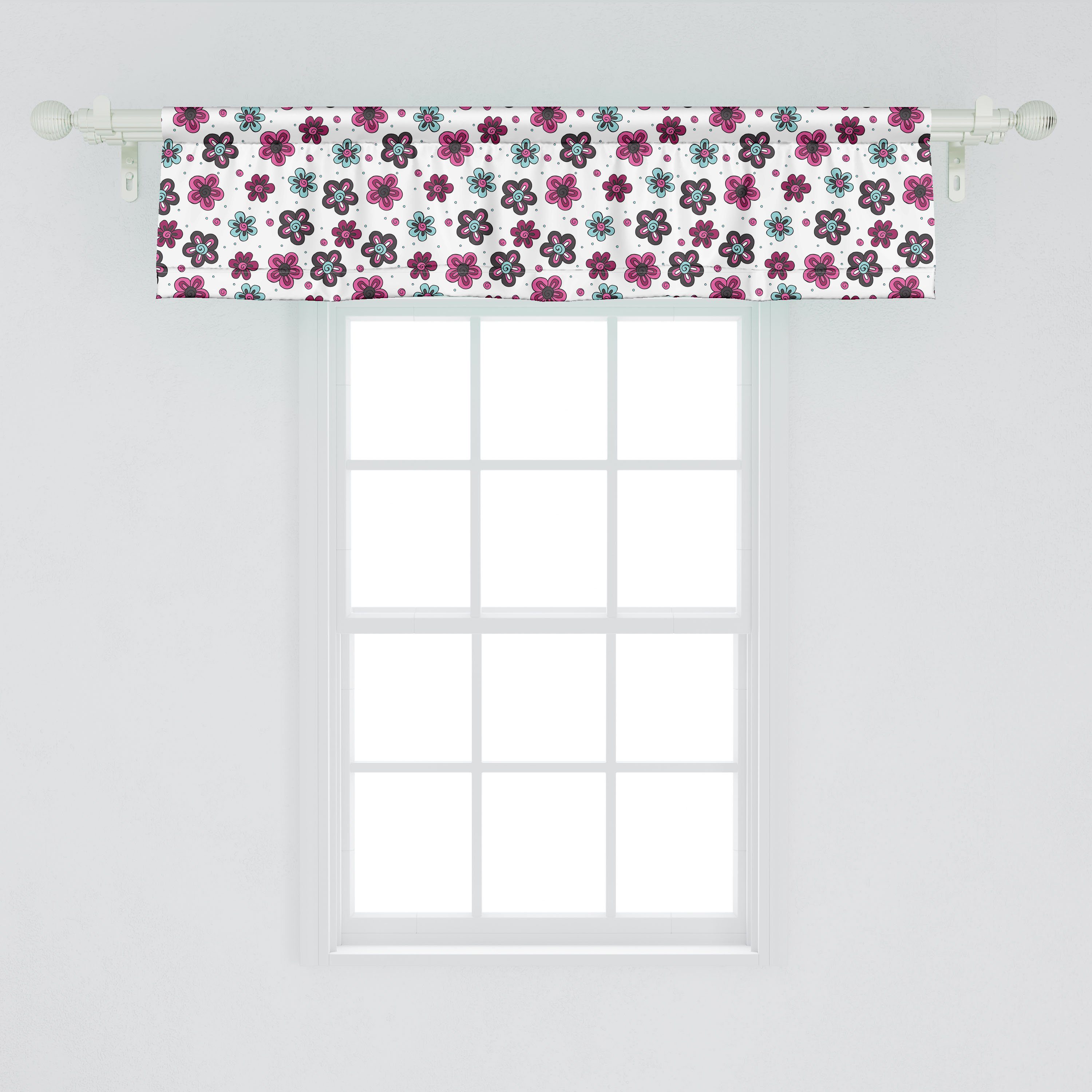 Scheibengardine Vorhang Volant für Küche Stangentasche, Abakuhaus, Blumen Dekor Röschen mit Schlafzimmer Microfaser, Knospen-Kind-Mädchen