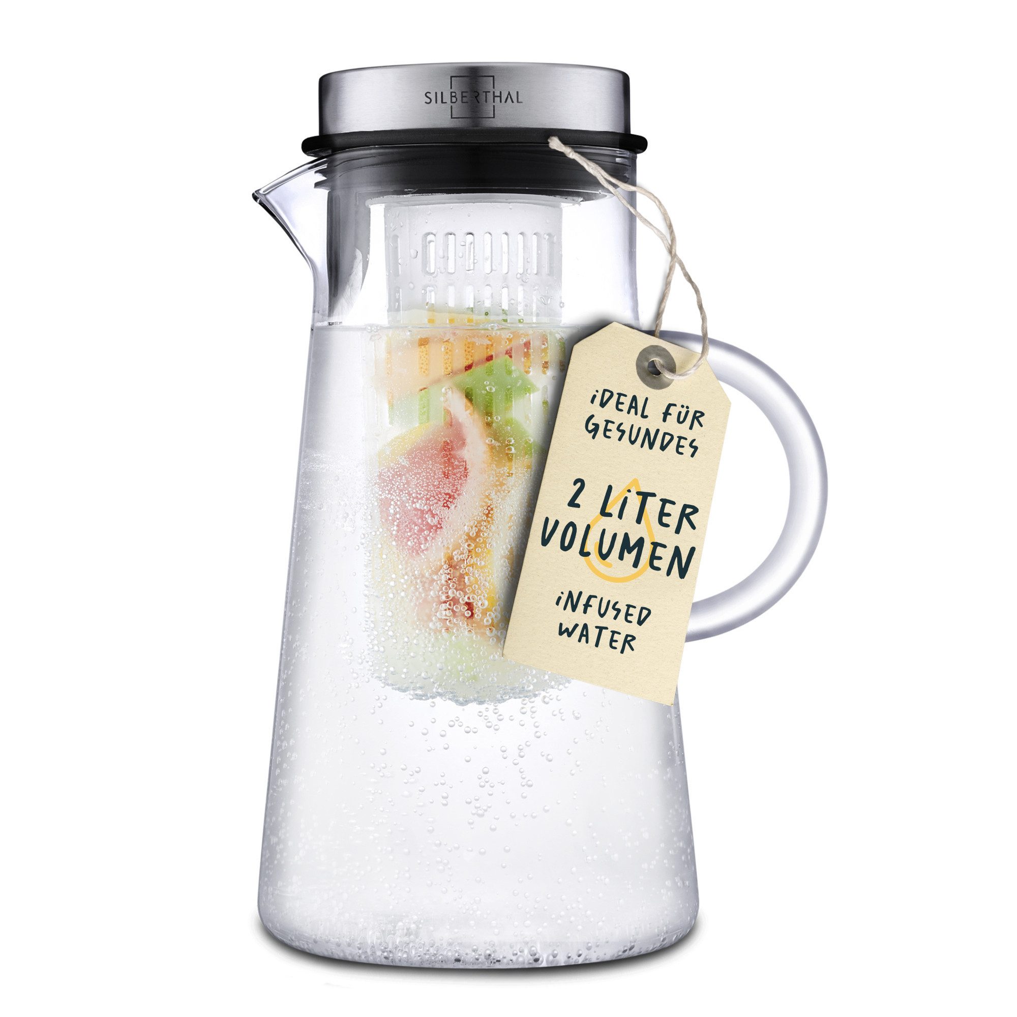 SILBERTHAL Wasserkaraffe aus Glas mit Deckel, (1-tlg), für Kalt- & Heißgetränke