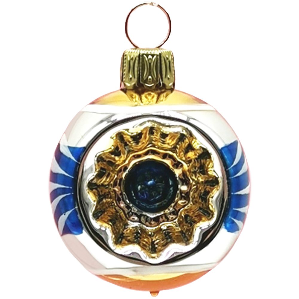 Weihnachtsbaumkugel Retro Mini Reflexkugel silber/blau/gold Ø 4cm (1 St), mundgeblasen, handbemalt