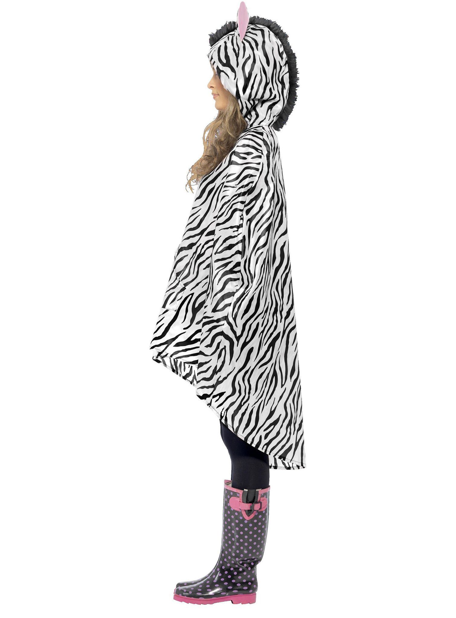 Smiffys Kostüm Zebra Poncho - Karnevalskostüm Damen Fasching, Tierischer Regenschutz für Festival und Event