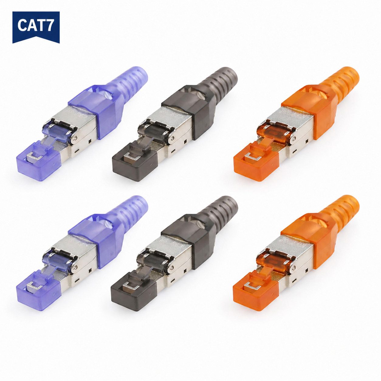 Wooja WOOJA Feldkonfektionierbare RJ-45-Stecker Kat.7 CAT7 3x2 Stück Netzwerk-Adapter RJ45, Geschirmt, Kategorie 7, Cat7, werkzeuglose Montage