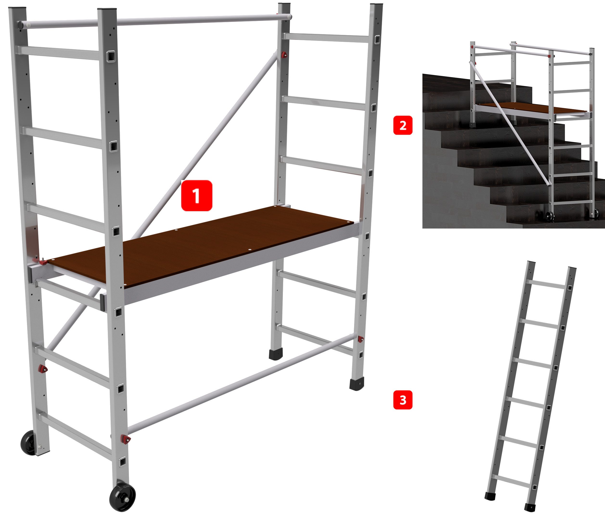 ALTEC Aluminium Fahrgerüst AluCombine 4.0 - 300, Leiterngerüst, 2x Bockrollen (100mm), 3m