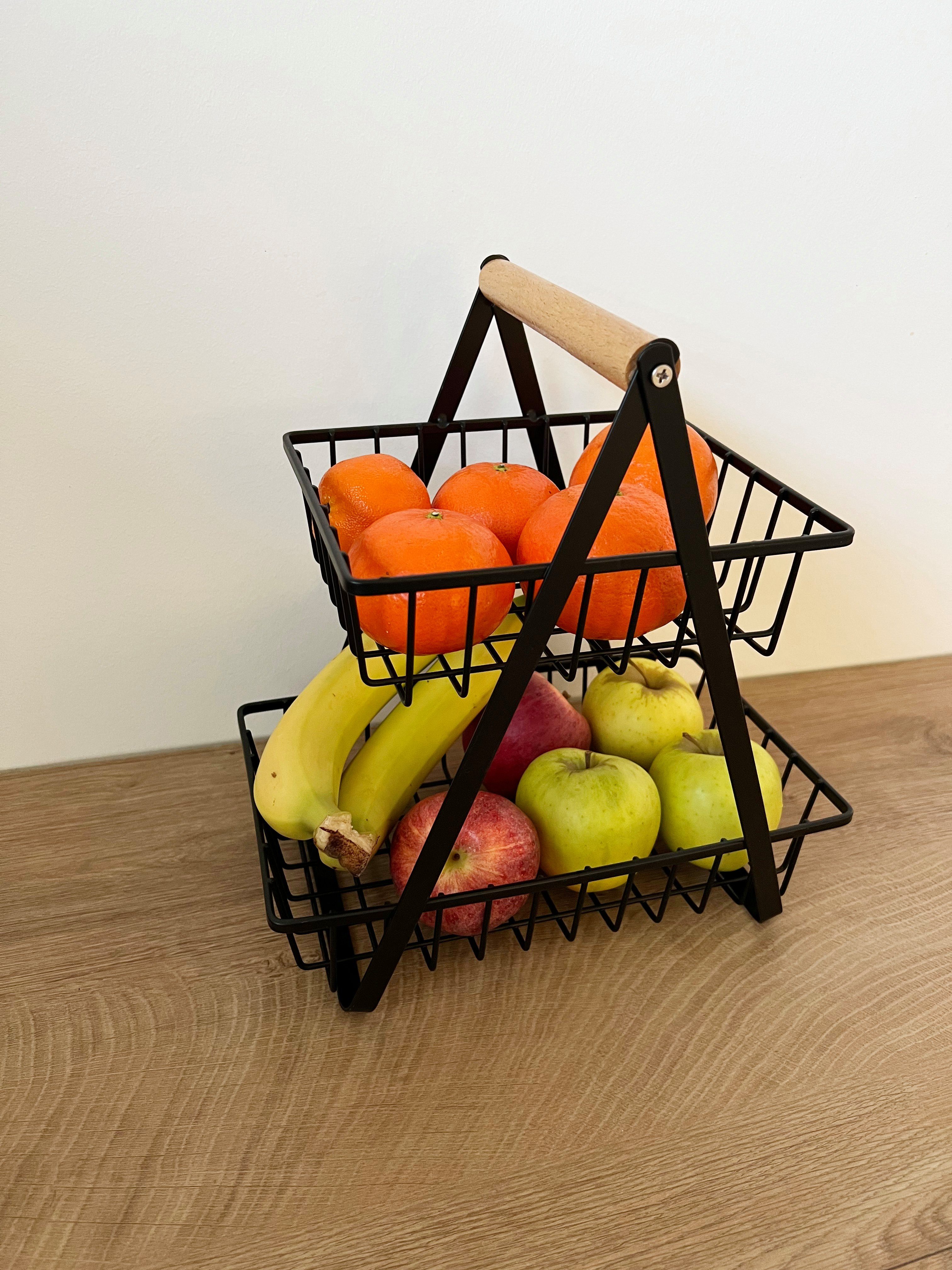 ADOB Obstschale 2 Etagen Schwarz-Matt aus Metall, (1 Stück), 2 Ablagekörbe, Design pur