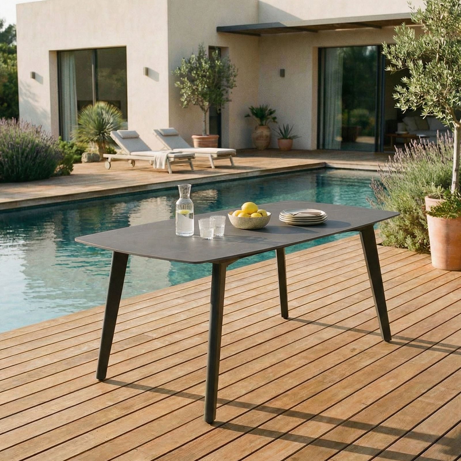 IDIMEX Gartentisch MEZA, Terrassentisch 180 x 90cm mit Keramik- Platte und Aluminium anthrazit