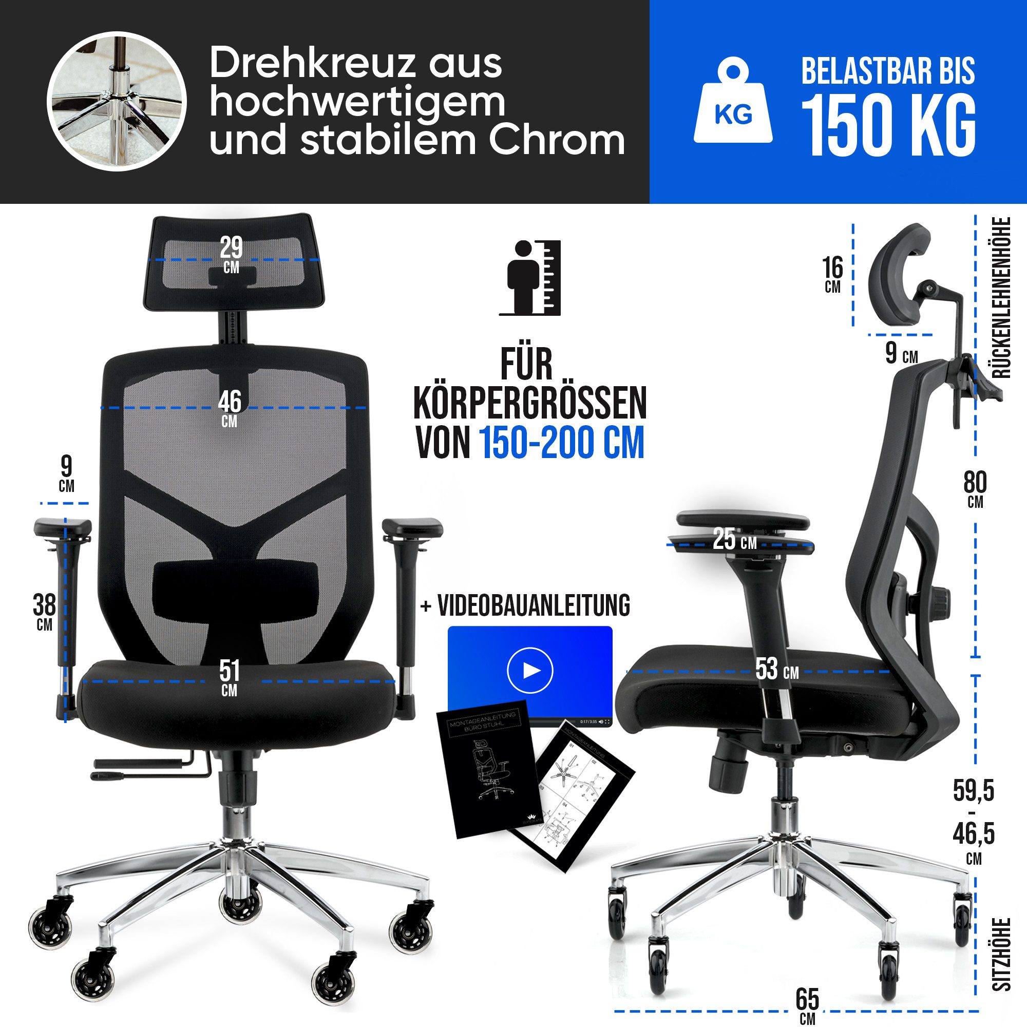 ELITESEATS Bürostuhl Ergonomisch (mit 4D-Armlehnen & günstig online kaufen