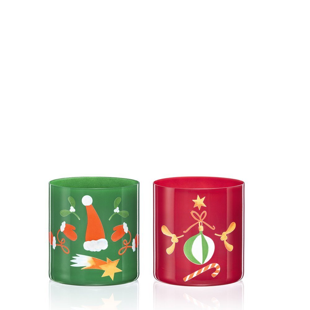 Crystalex Becher Weihnachtsgläser Weihnachtsbecher Kerzenhalter Nicolaus, Kristallglas, Kristallglas, vielfältig Einsatzbar, 2 verschiedene, Becher 2er Set grün-rot
