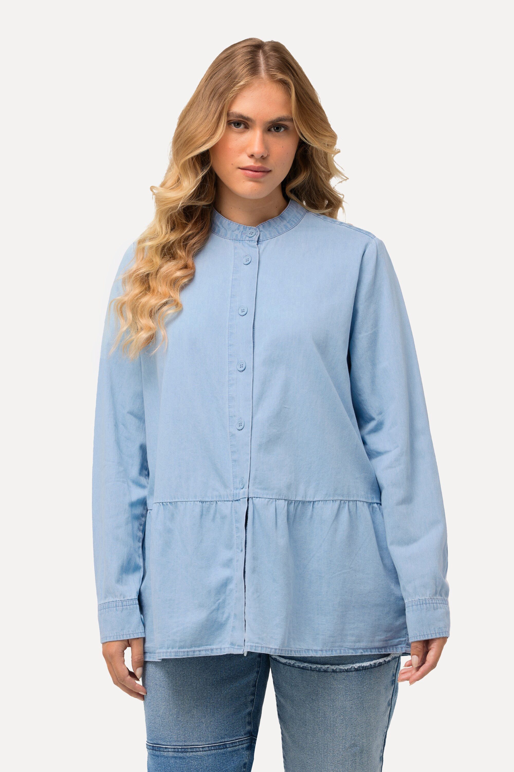 Ulla Popken Tunika Jeansbluse Volantsaum A-Linie günstig online kaufen