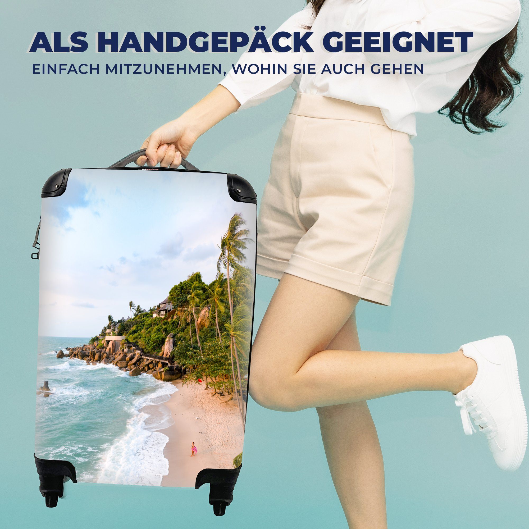 Ferien, mit für und rollen, Reisetasche Palmen Handgepäckkoffer Meer, mit MuchoWow 4 Trolley, Rollen, Reisekoffer Handgepäck Strand